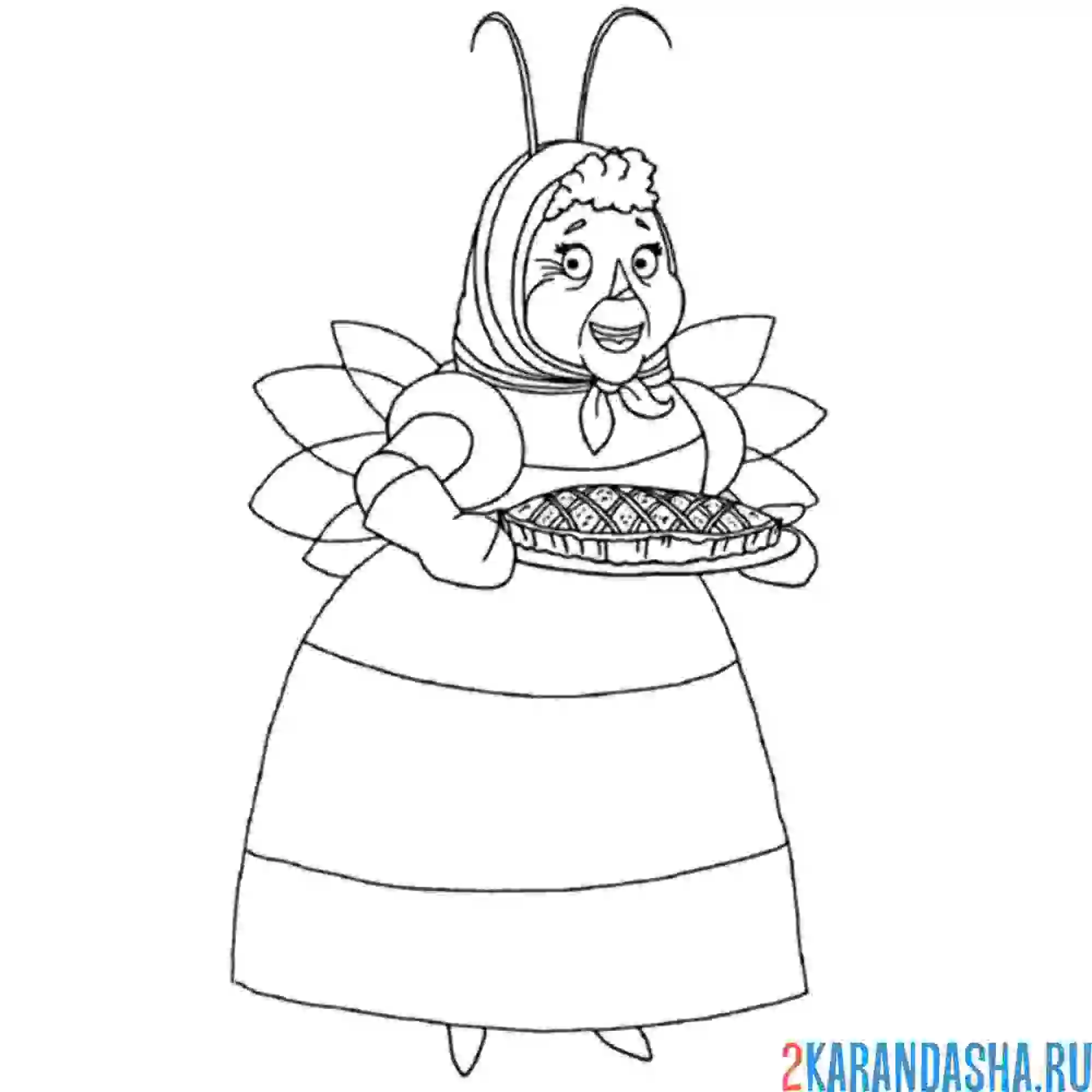 Раскраска баба капа с пирогом