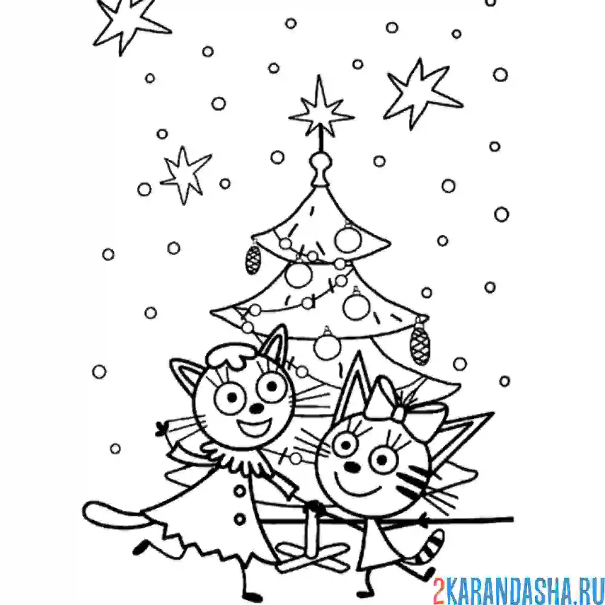 Раскраска лапочка и карамелька на новый год