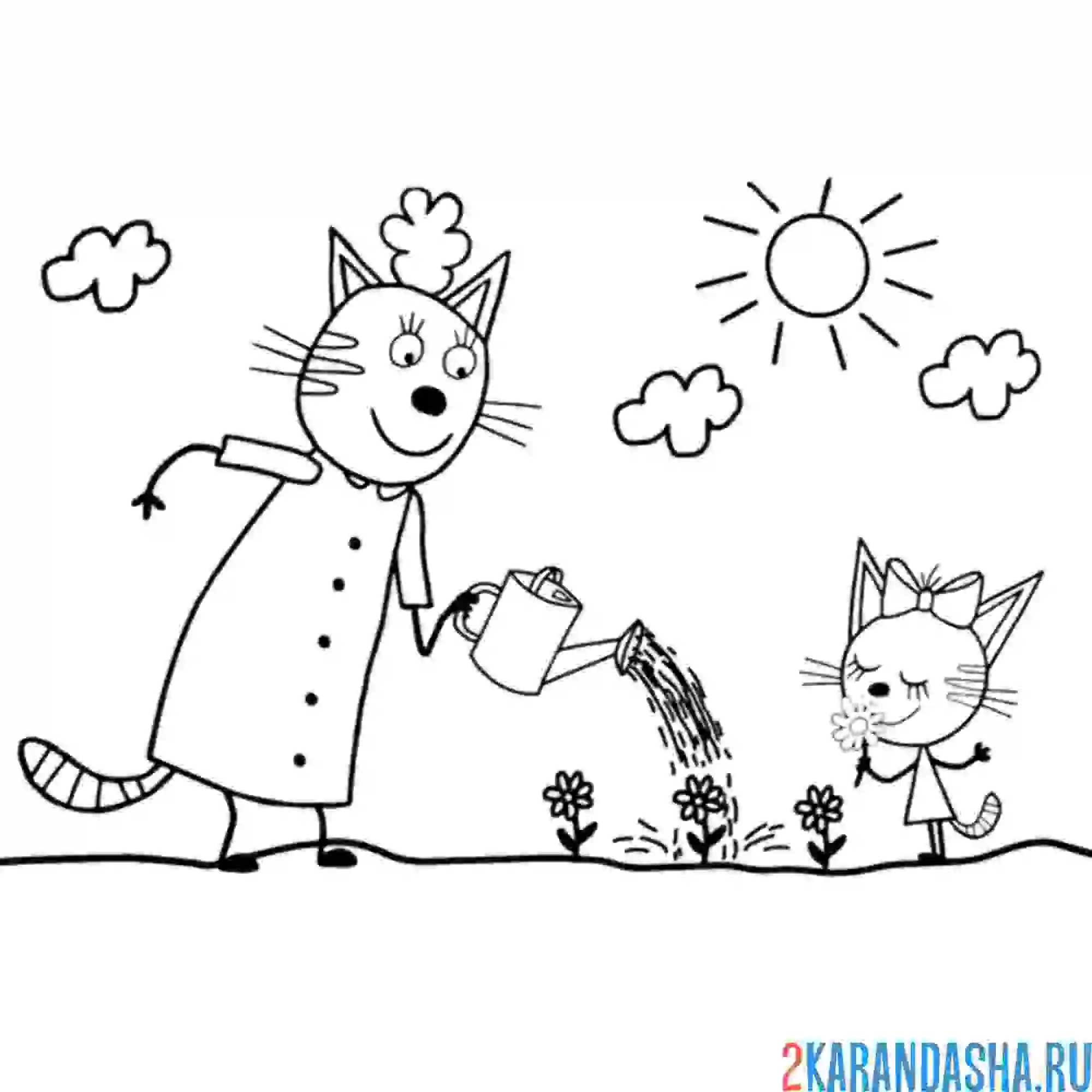 Раскраска мама и карамелька в саду