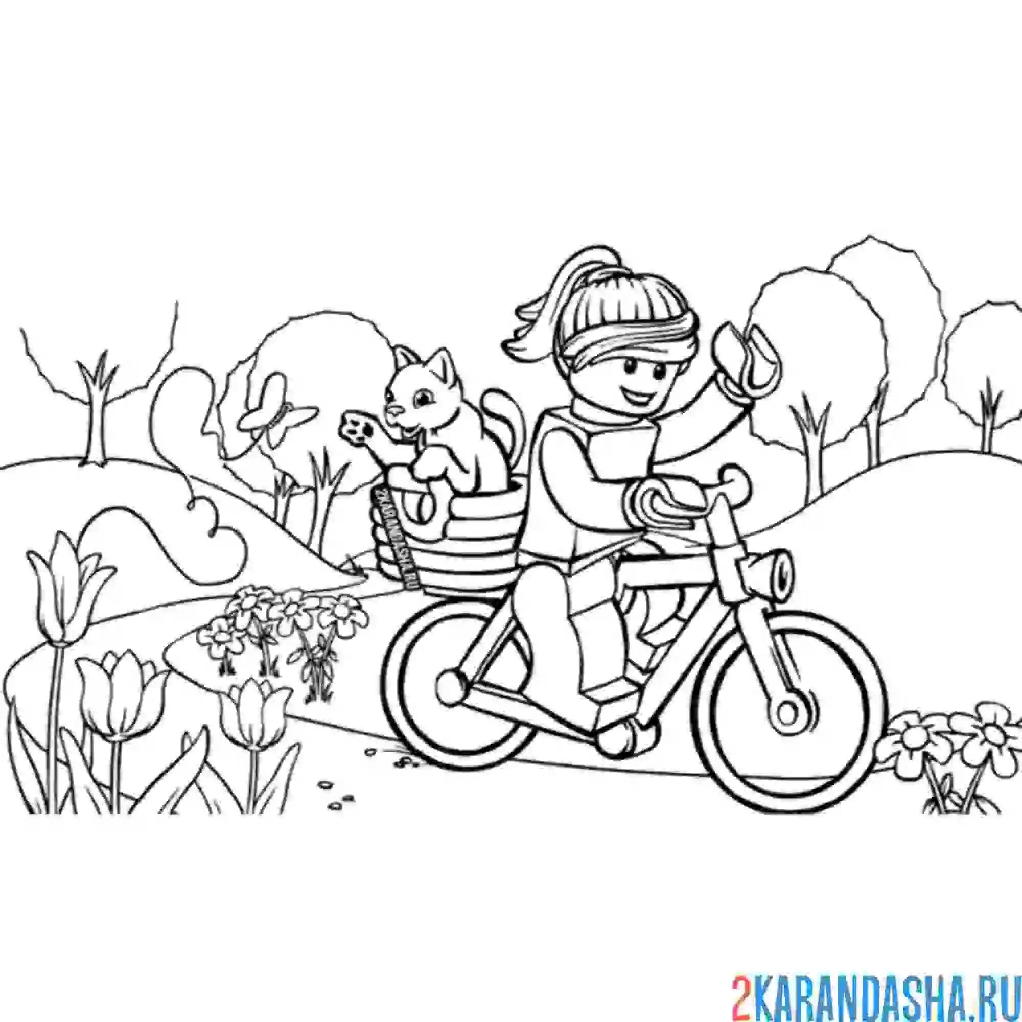 Раскраска лего девочка на велосипеде