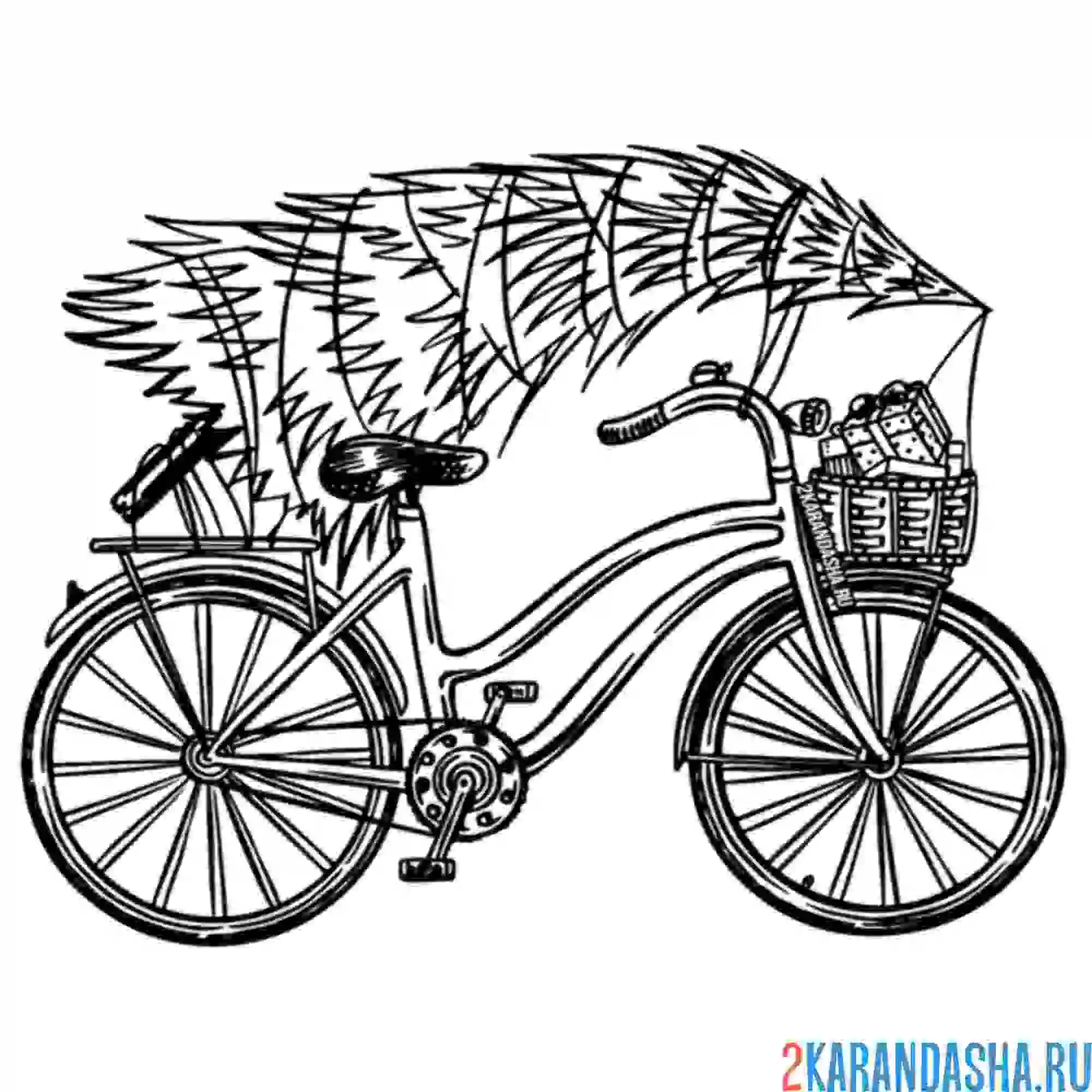 Раскраска велосипед с елкой