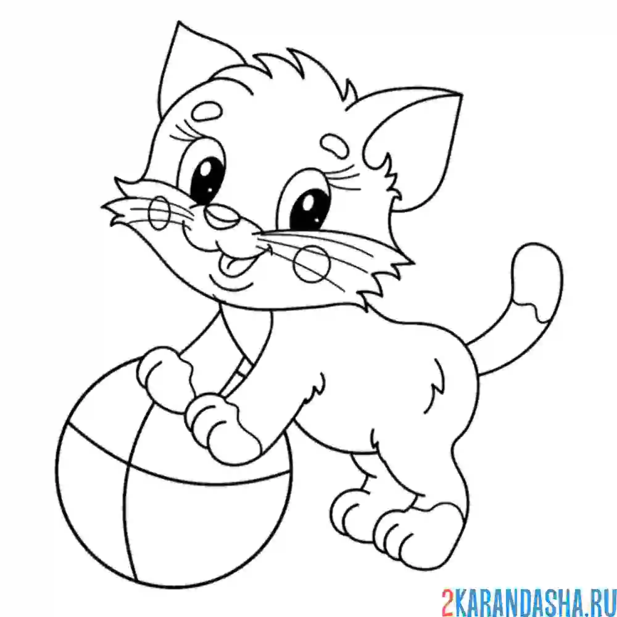 Раскраска котик и мячик