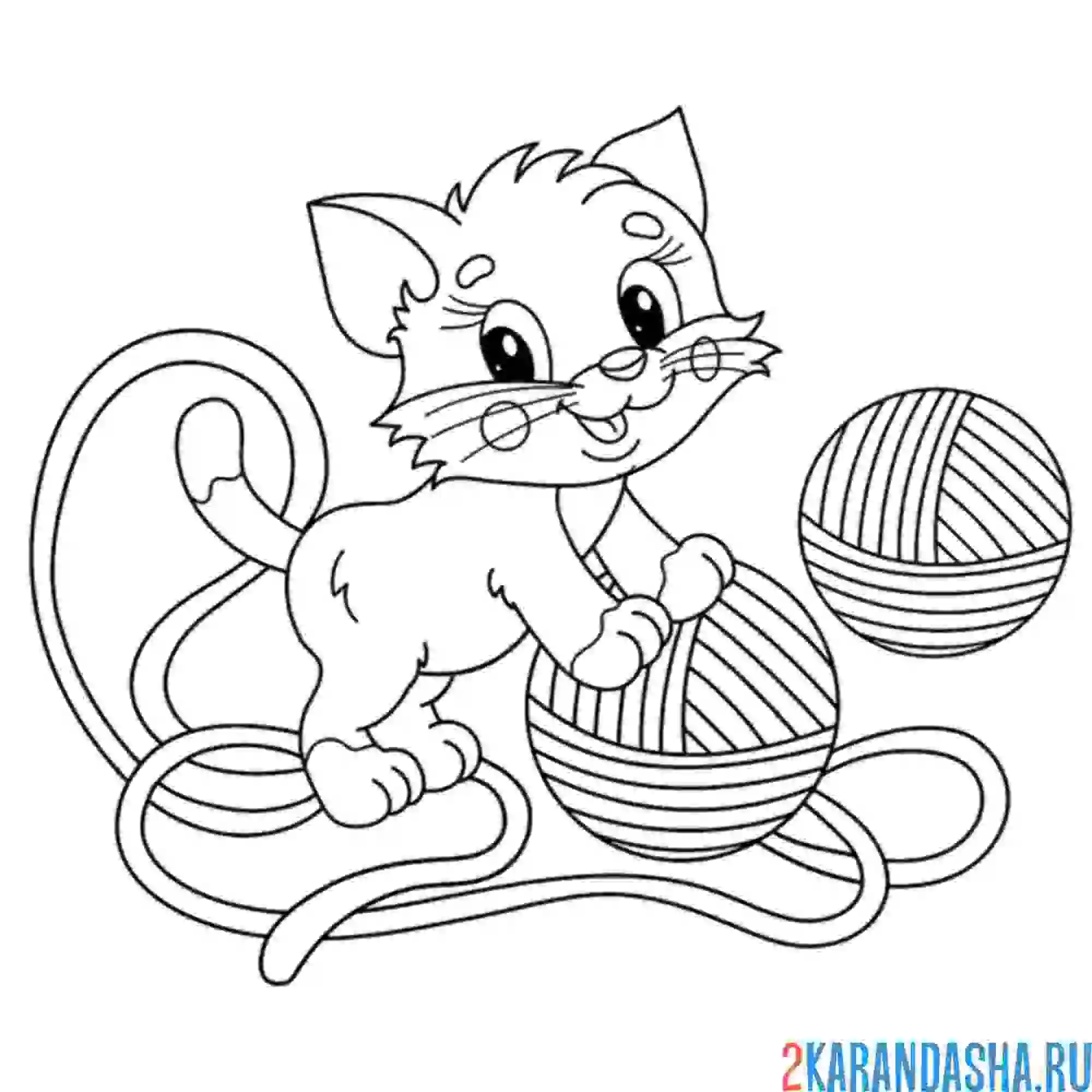 Раскраска котик и клубки