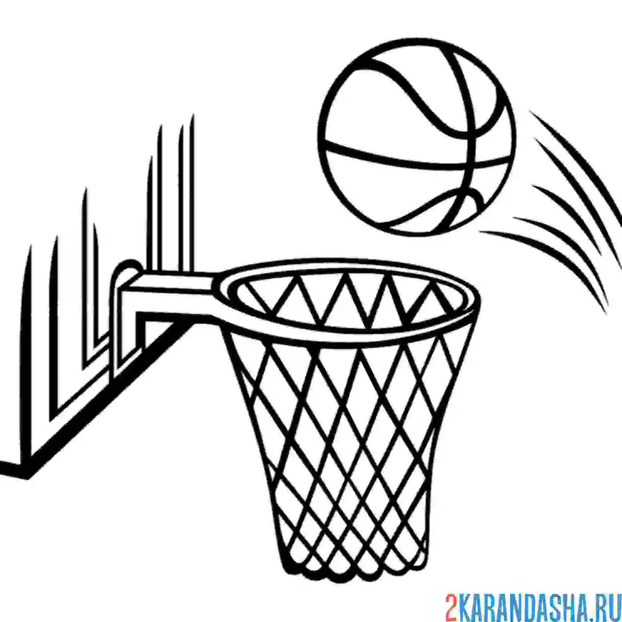 Раскраска мяч летит в кольцо
