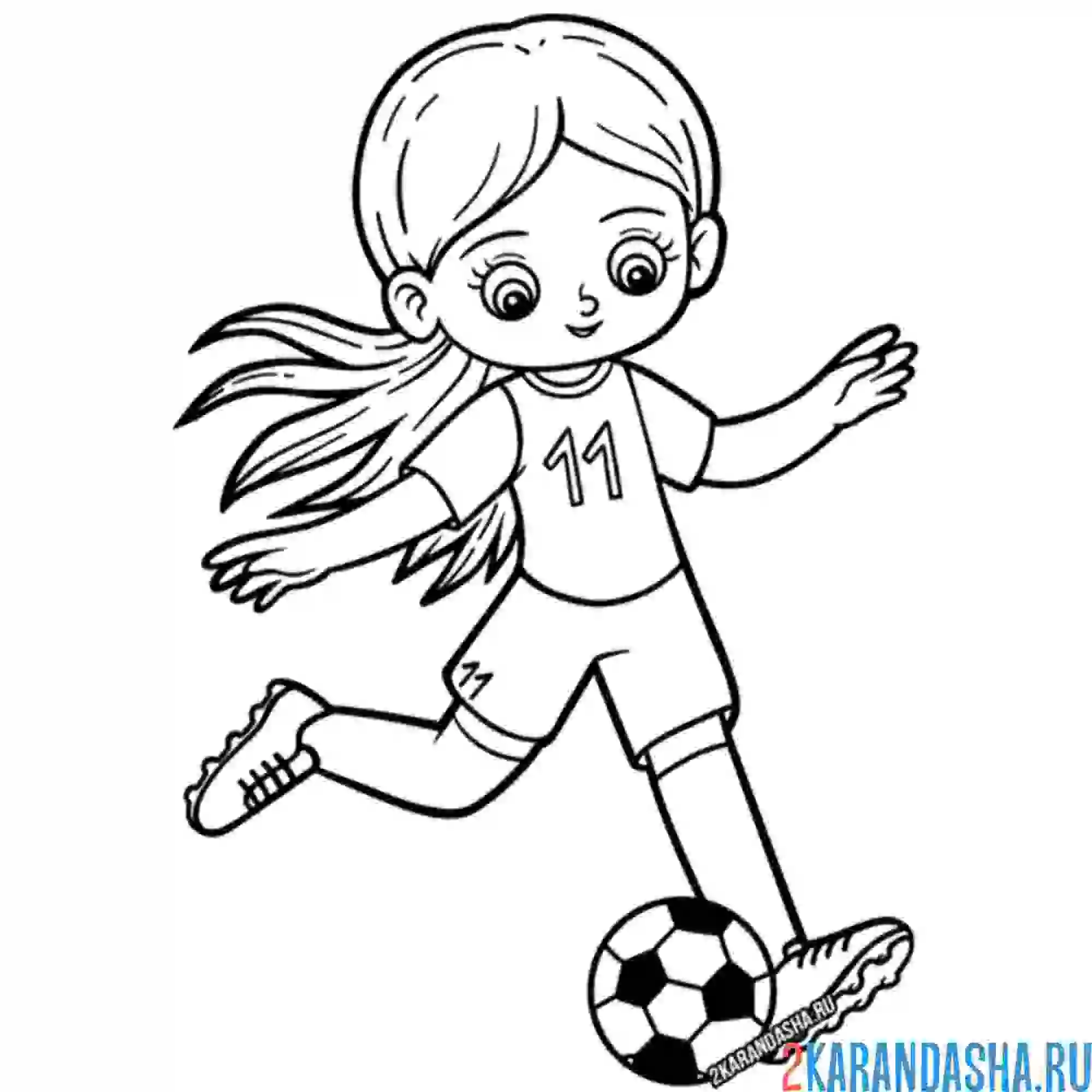 Раскраска девочка играет в футбол