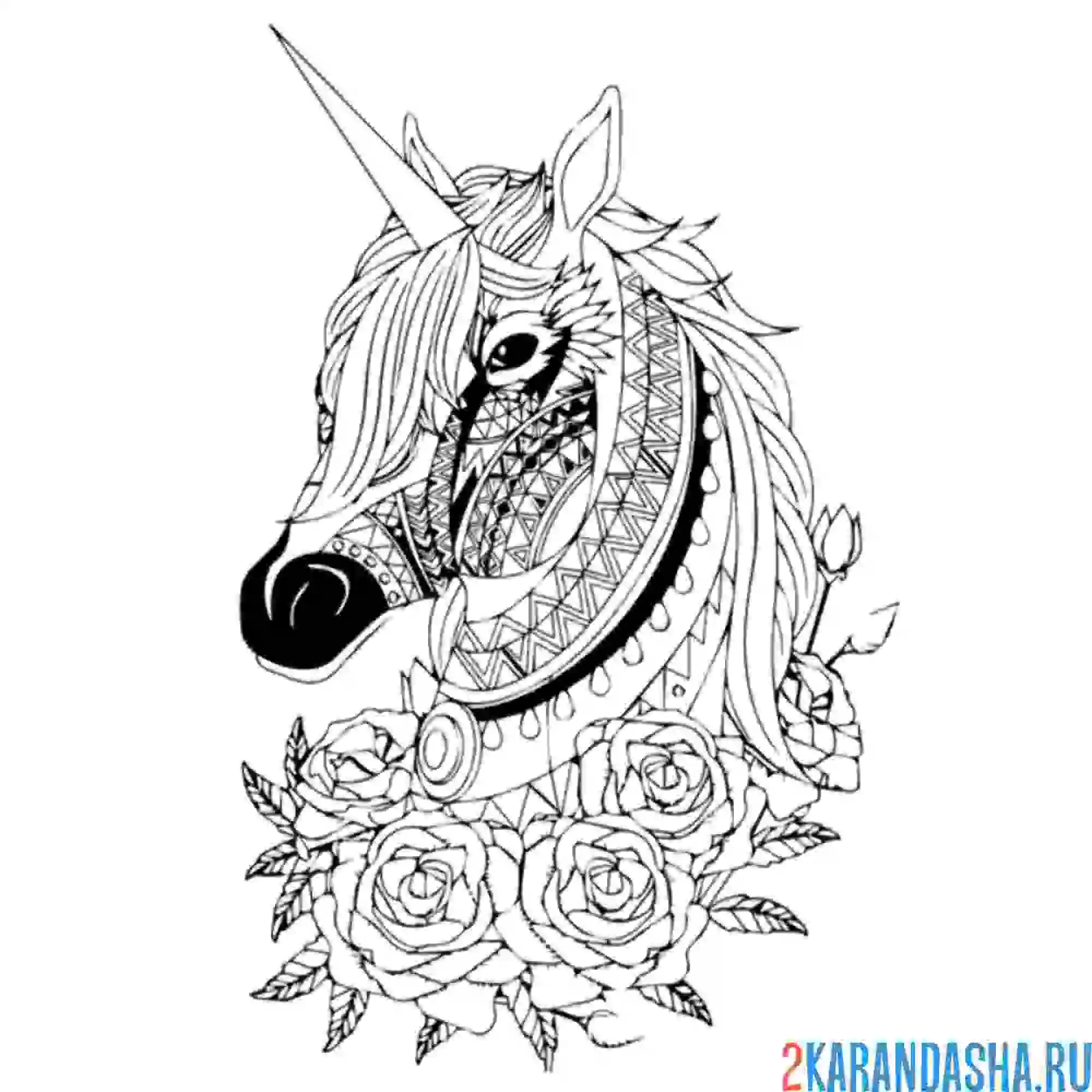 Раскраска единорог голова