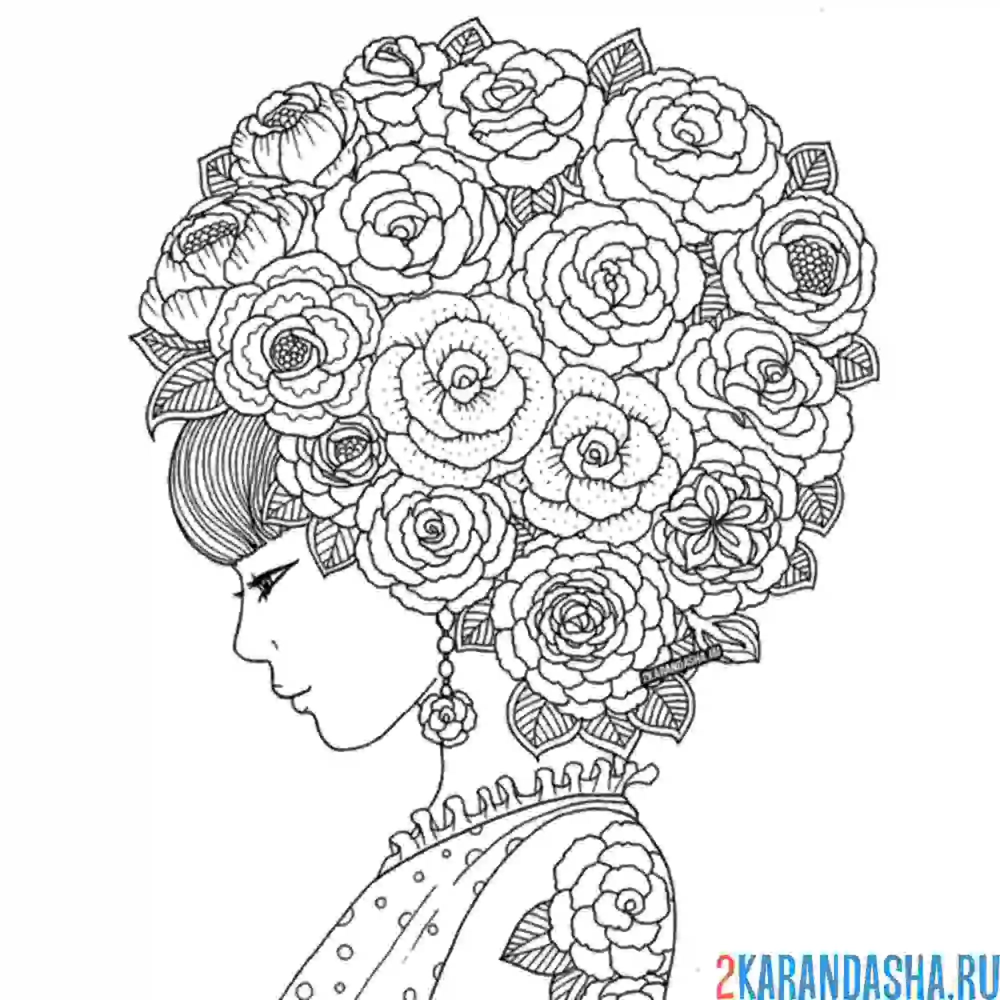 Раскраска девушка с розами