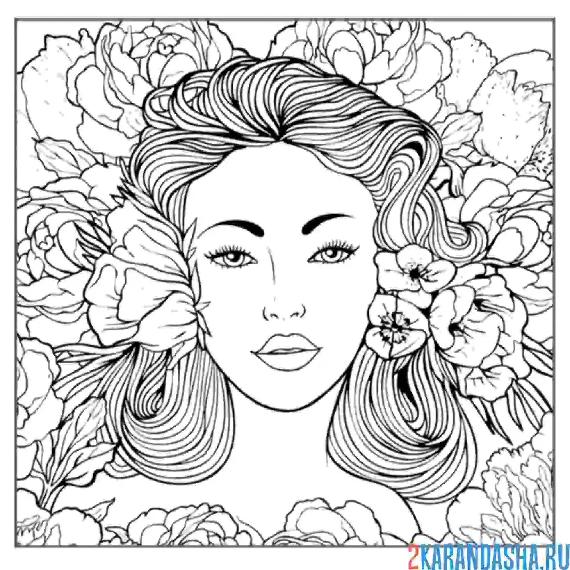 Раскраска девушка в цветах