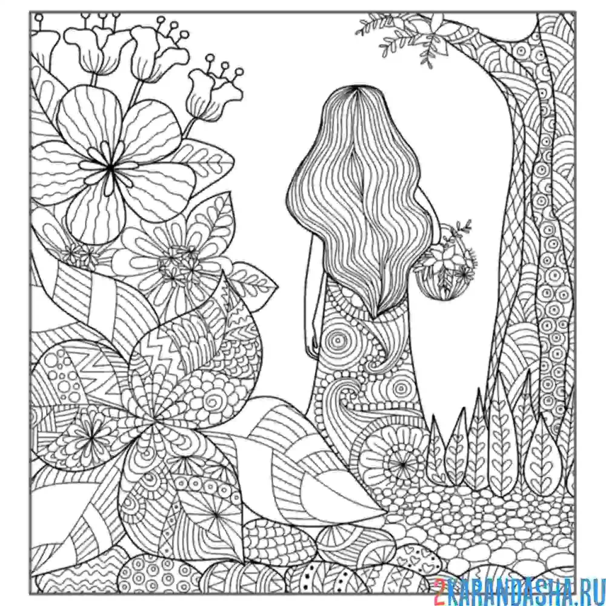 Раскраска девушка в лесу