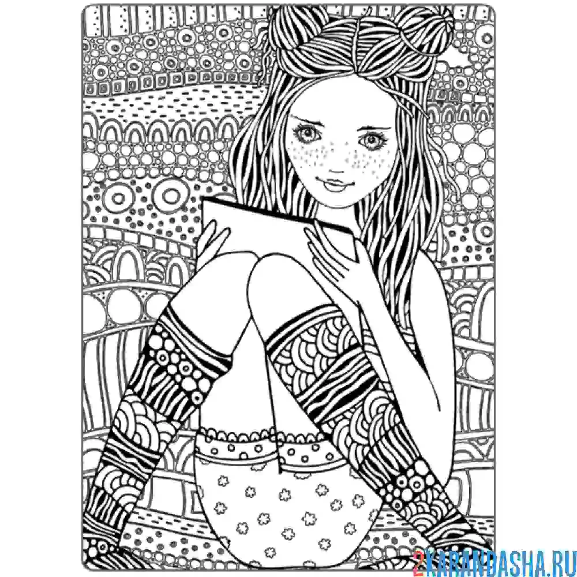 Раскраска молодая девушка
