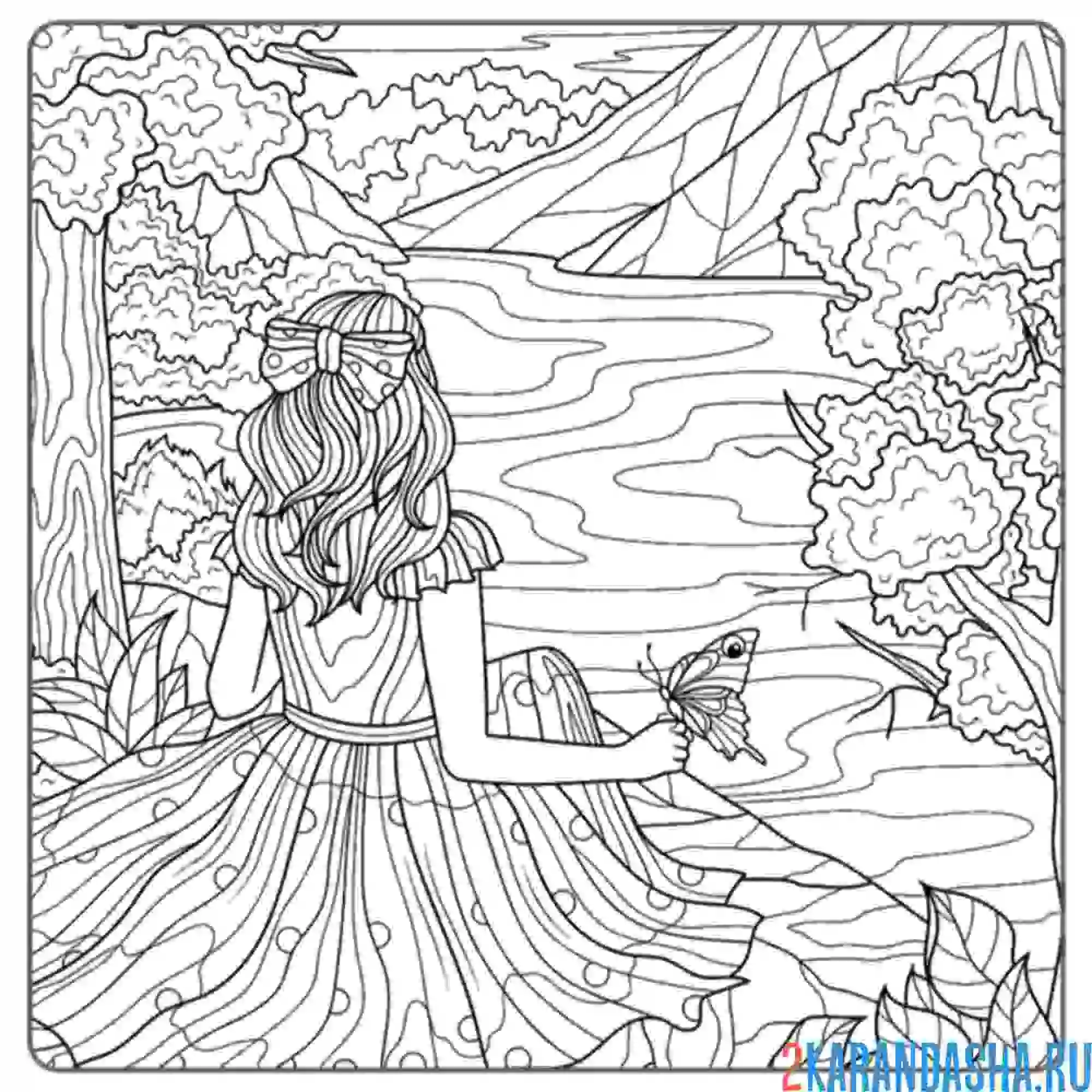 Раскраска девушка с бантом