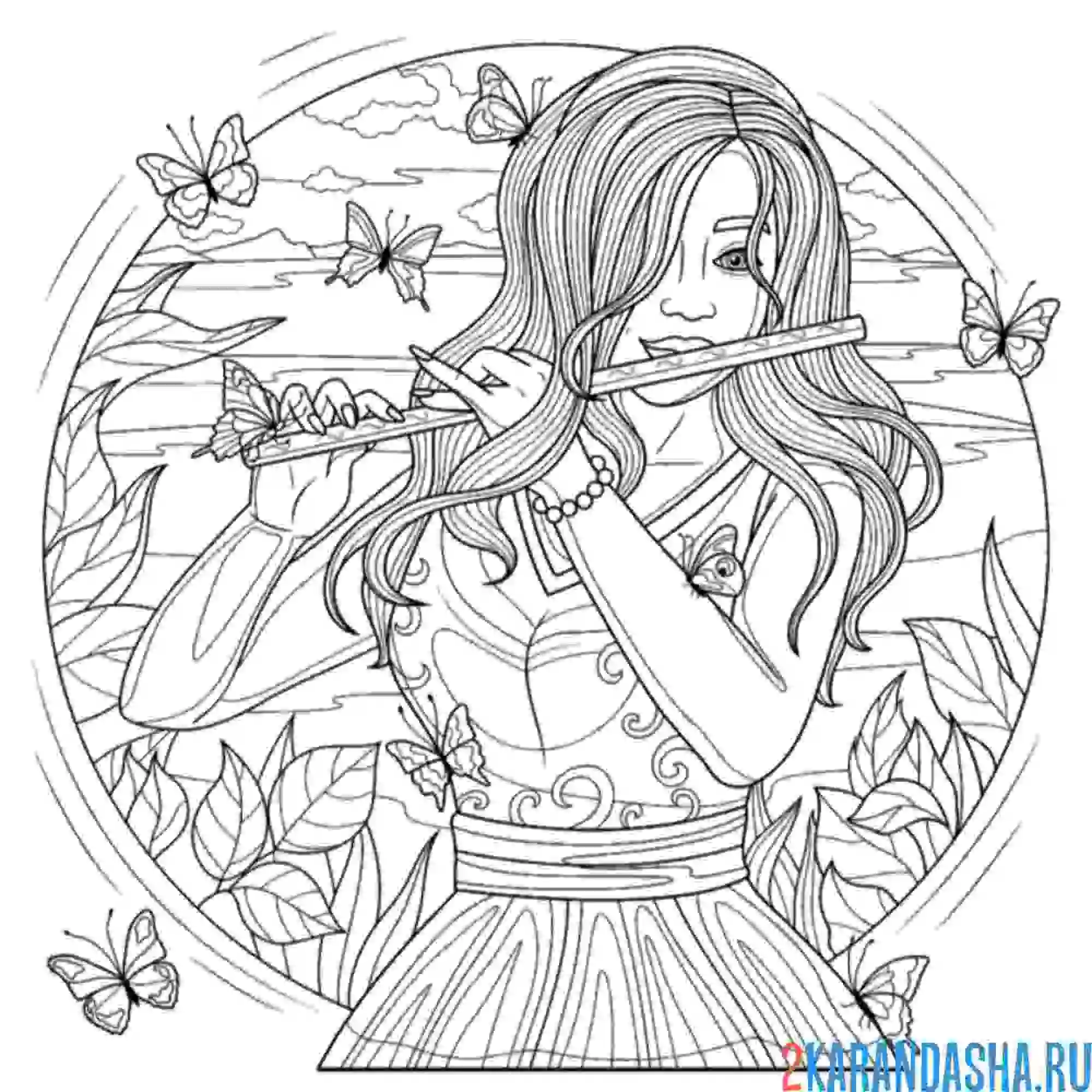 Раскраска играет на флейте