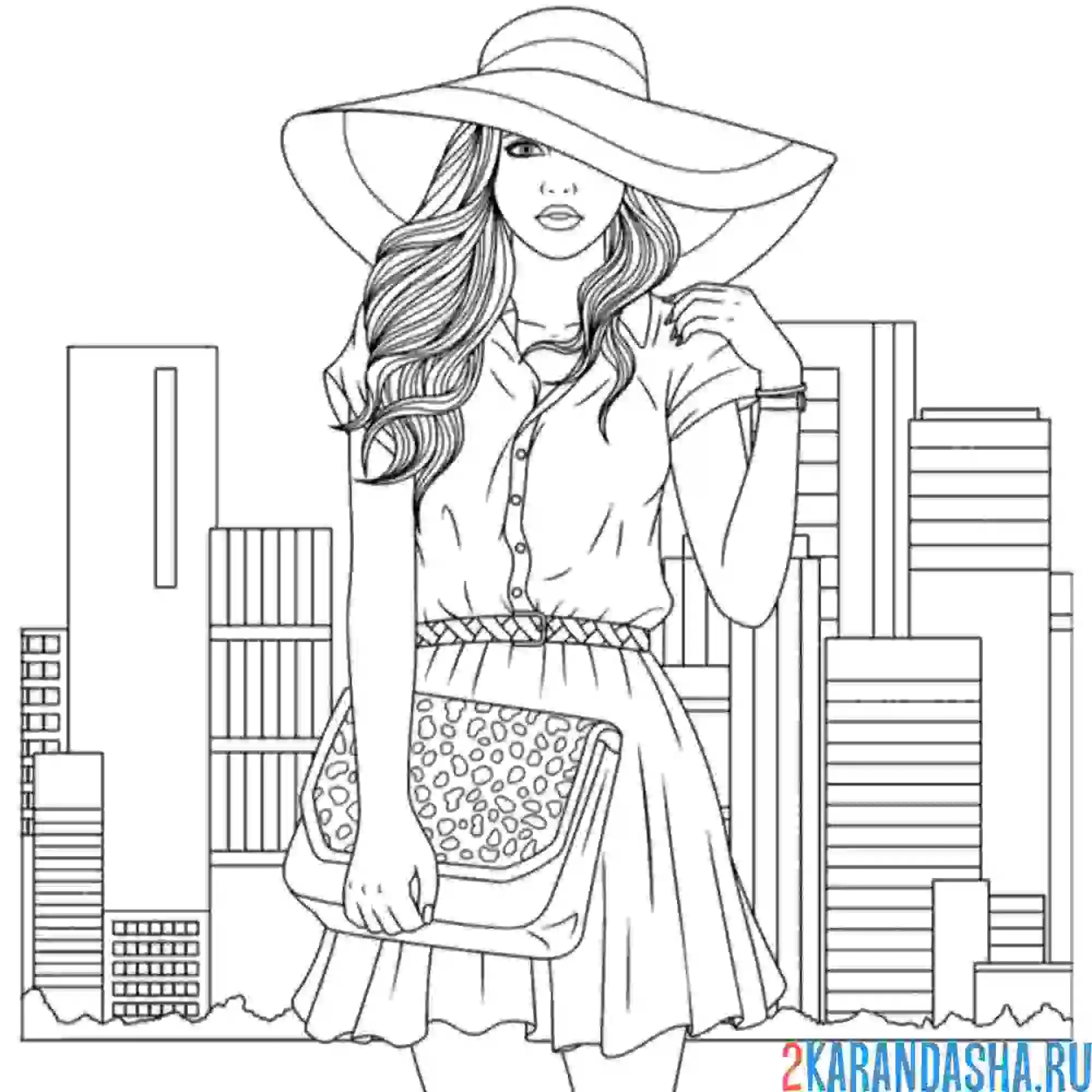 Раскраска девушка в городе