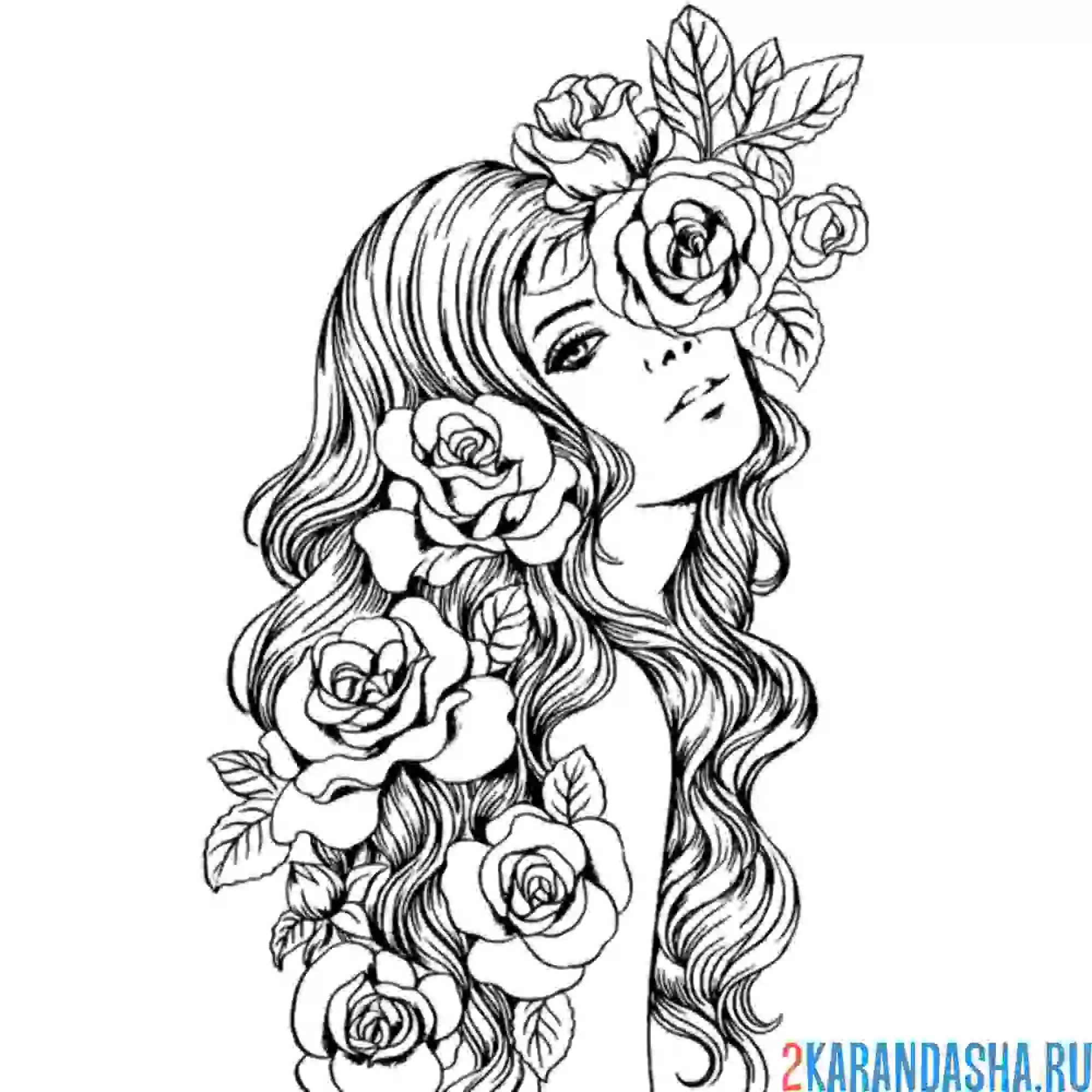 Раскраска девушка и розы
