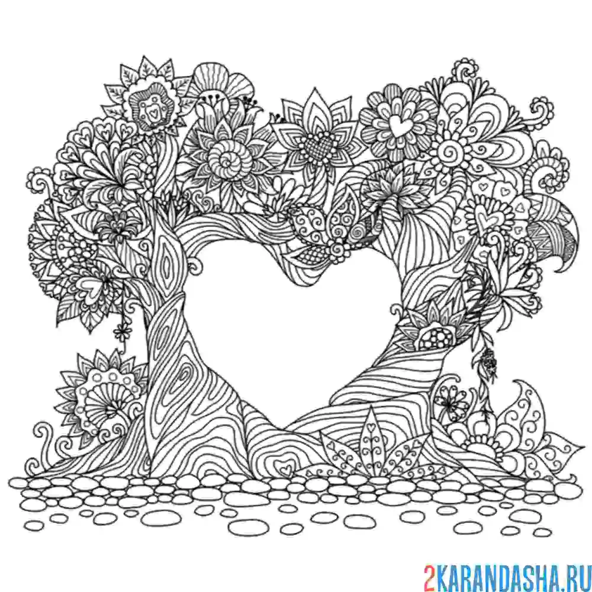 Раскраска дерево любви антистресс
