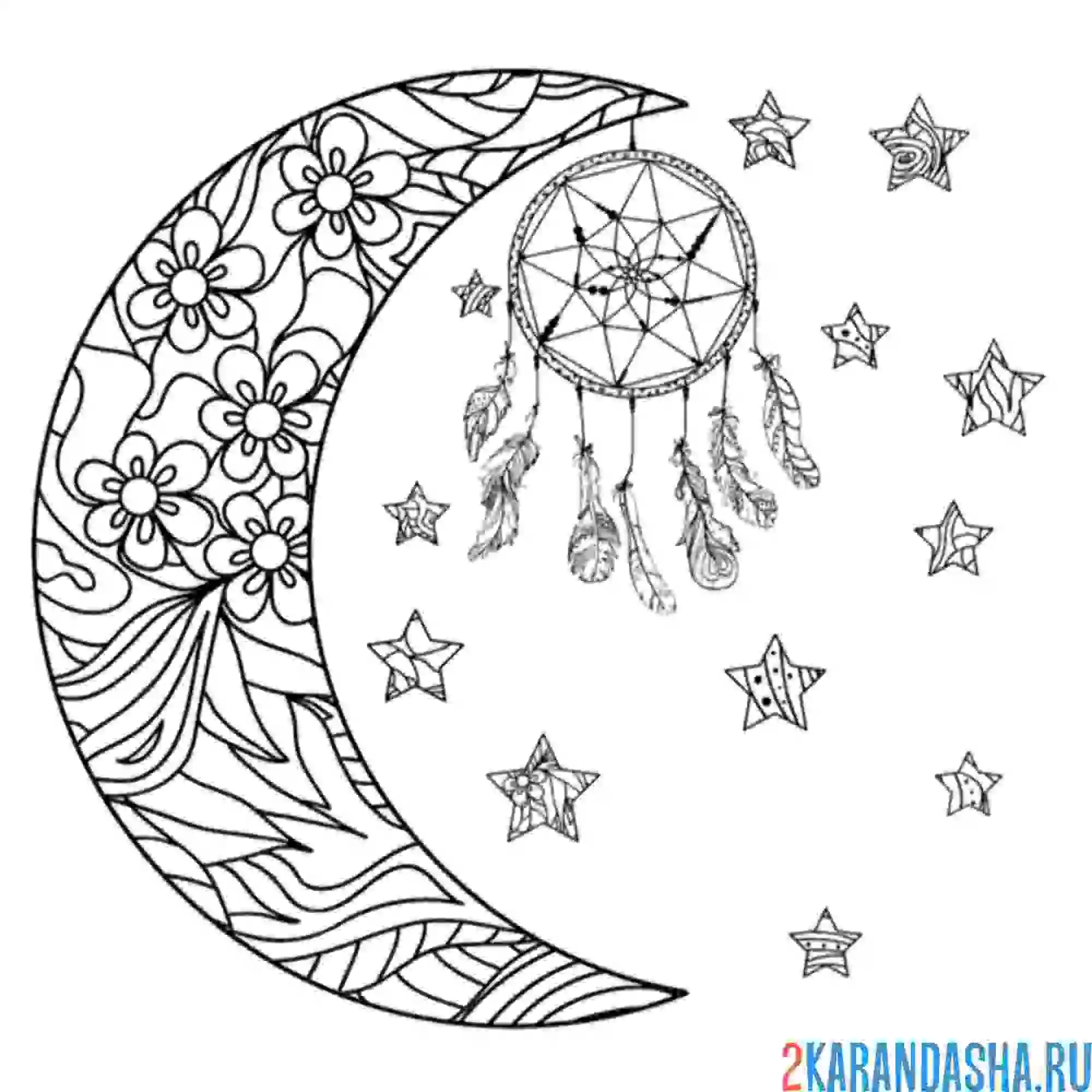 Раскраска луна и ловец снов