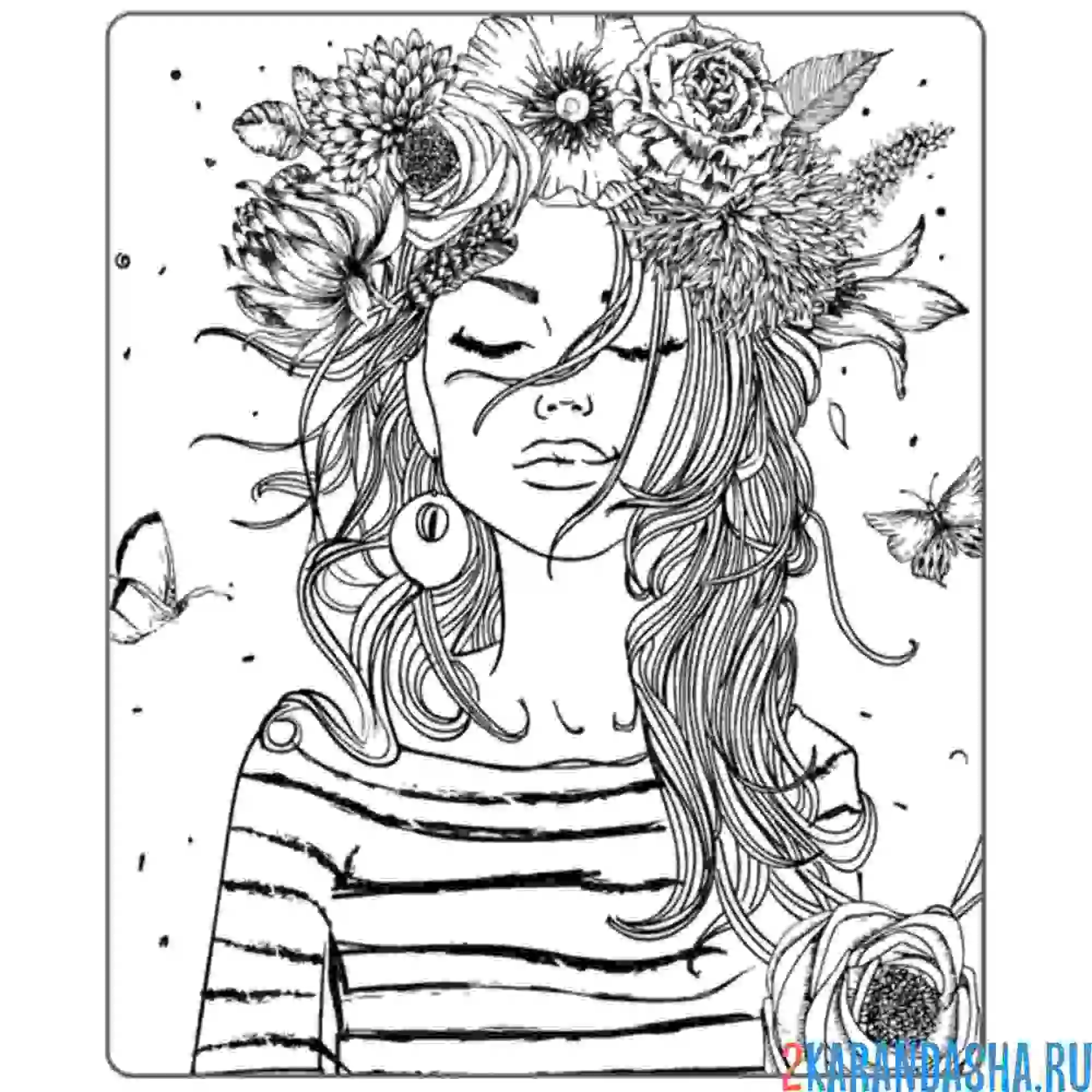 Раскраска девушка летние мотивы