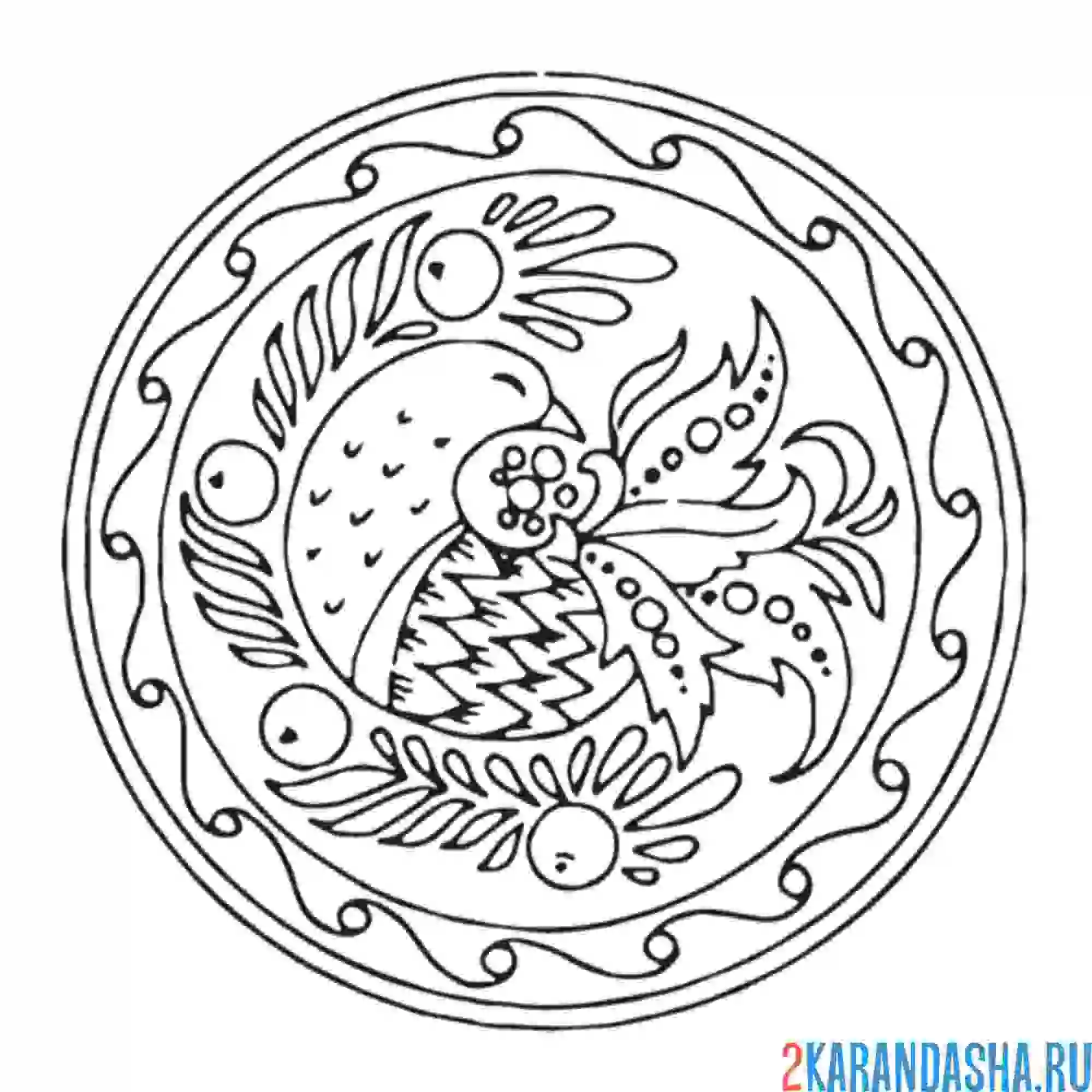 Раскраска хохлома тарелка