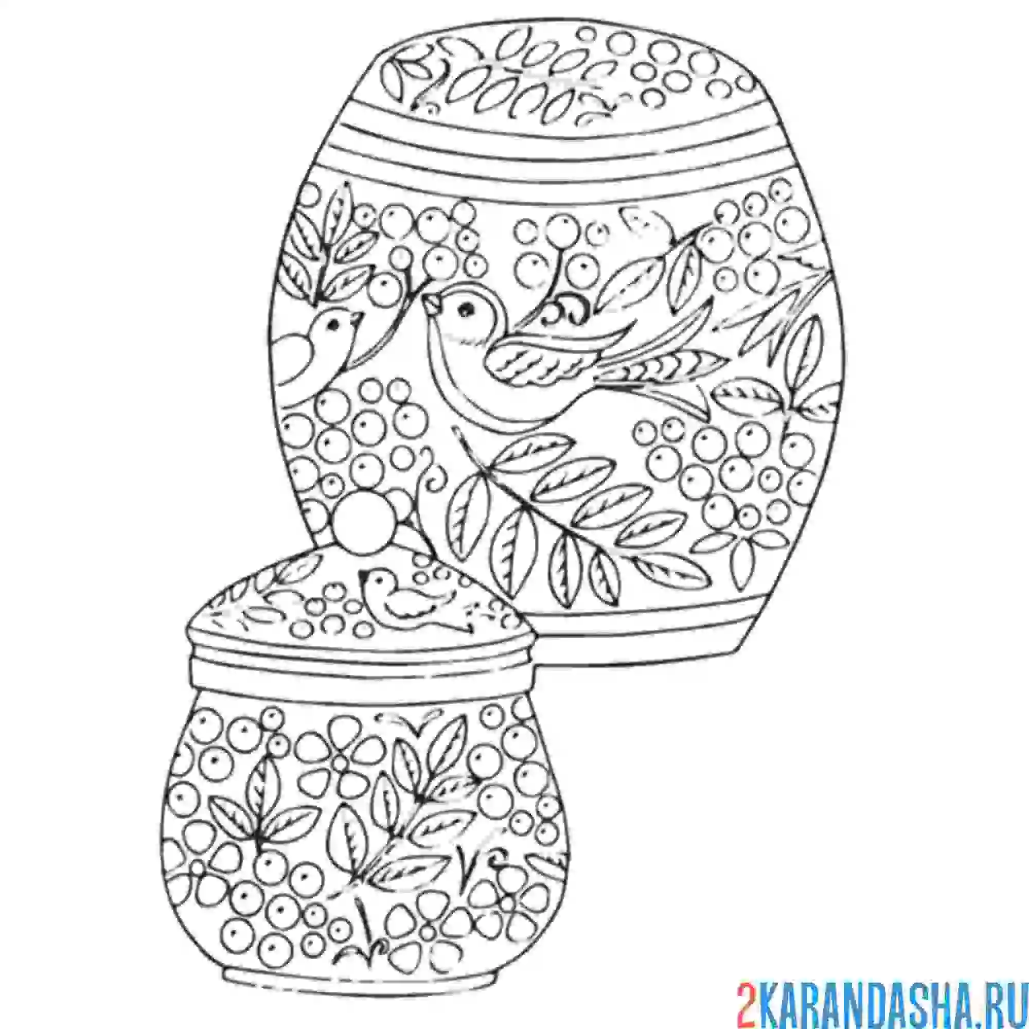 Раскраска посуда хохлома