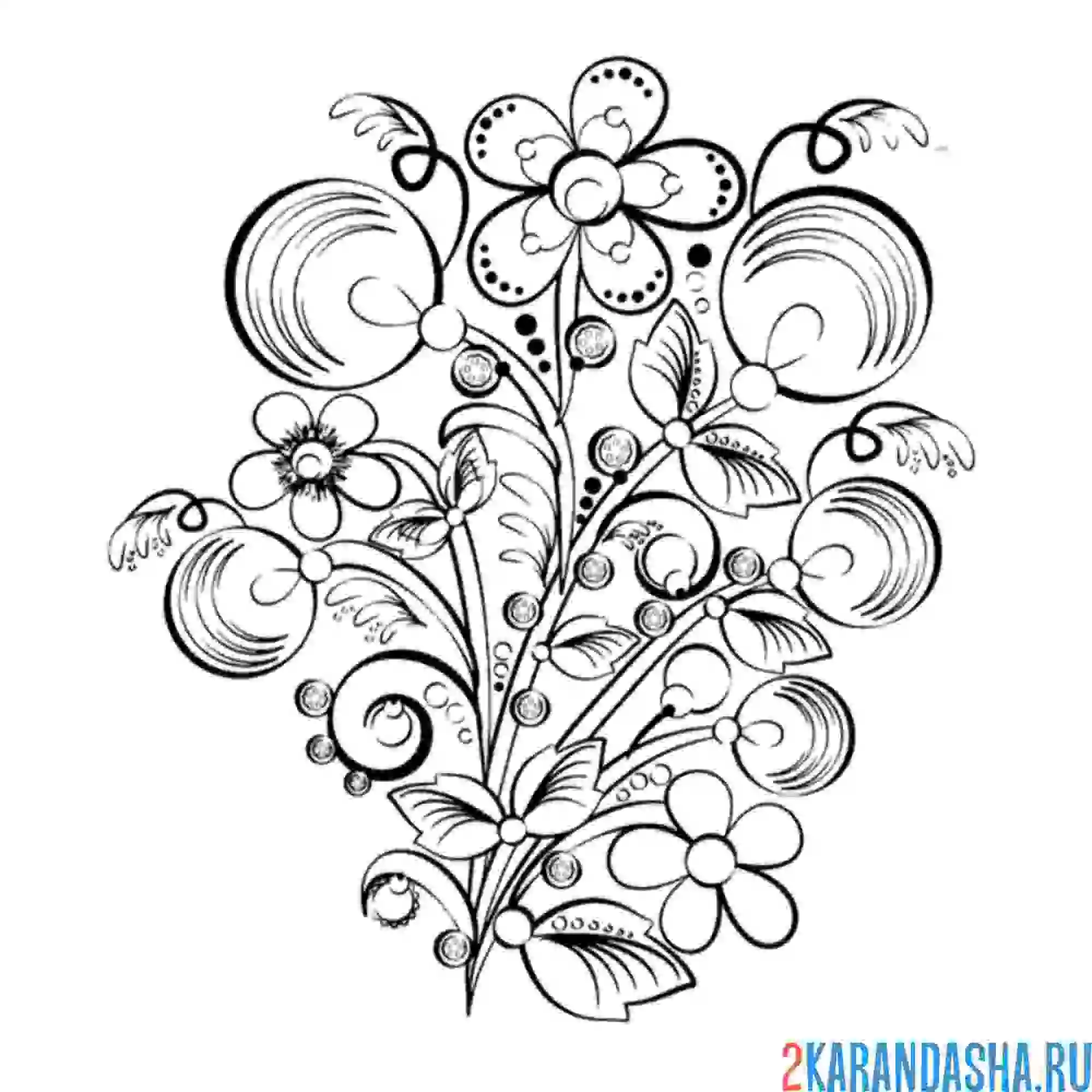 Раскраска хохлома цветочки