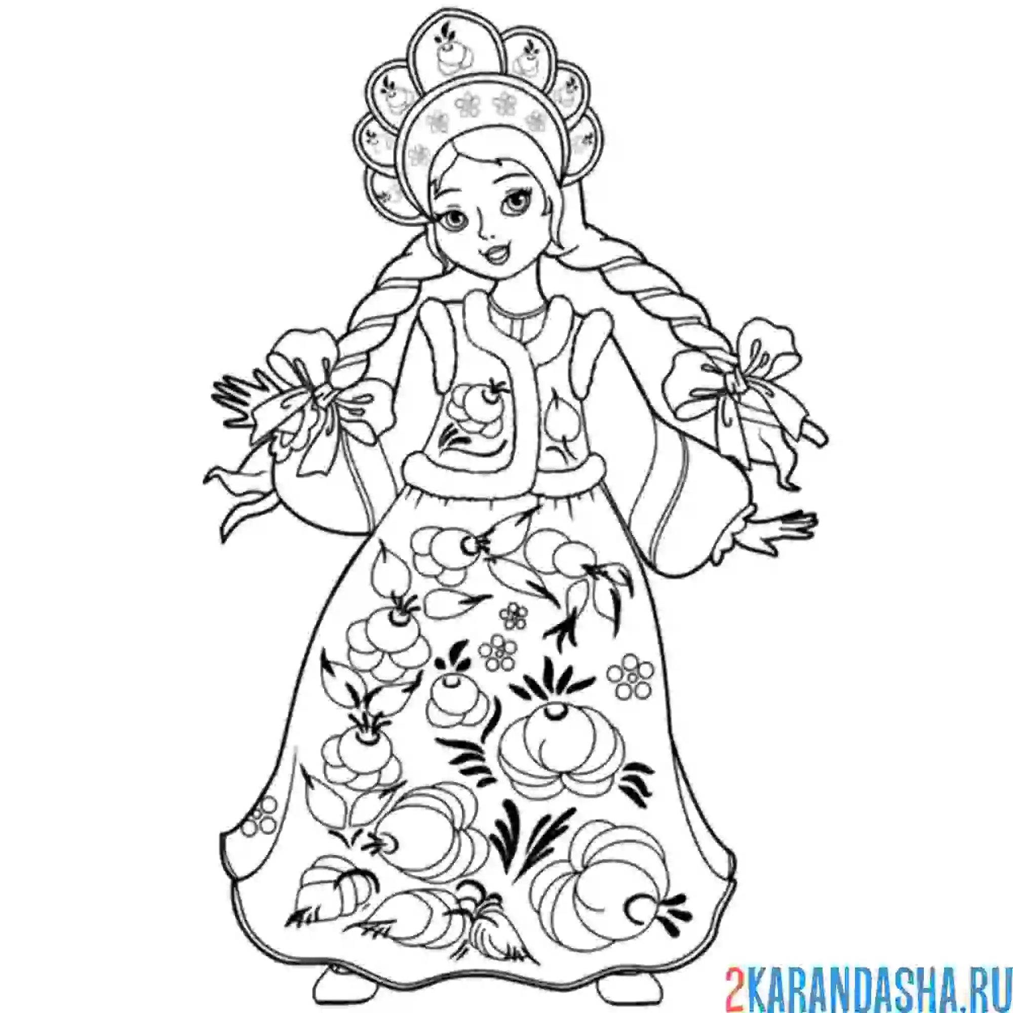 Раскраска русская красавица в наряде