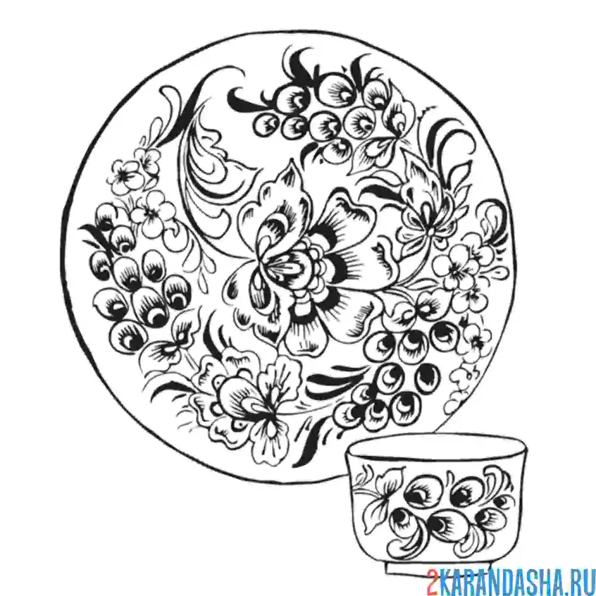 Раскраска тарелка и чашка