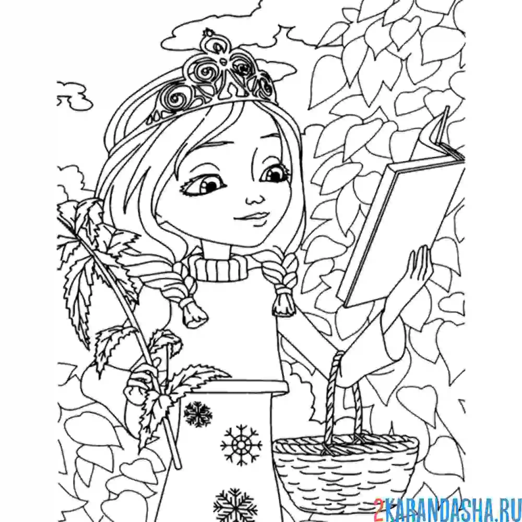 Раскраска царевна елена с корзинкой