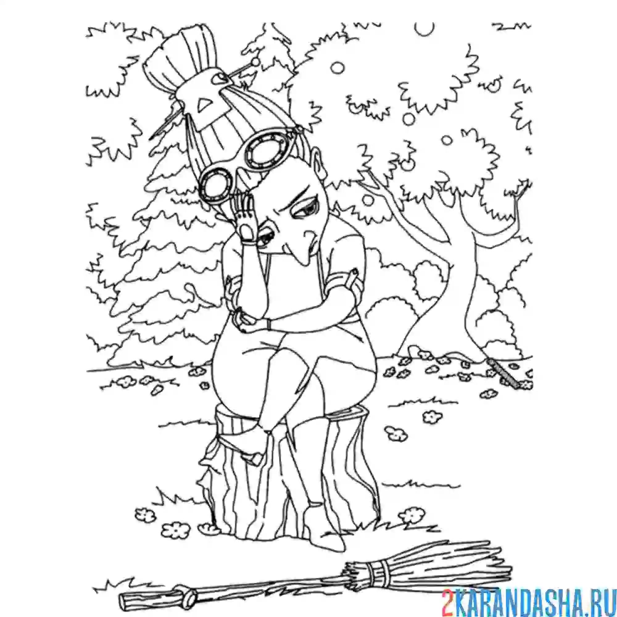 Раскраска баба яга грустит