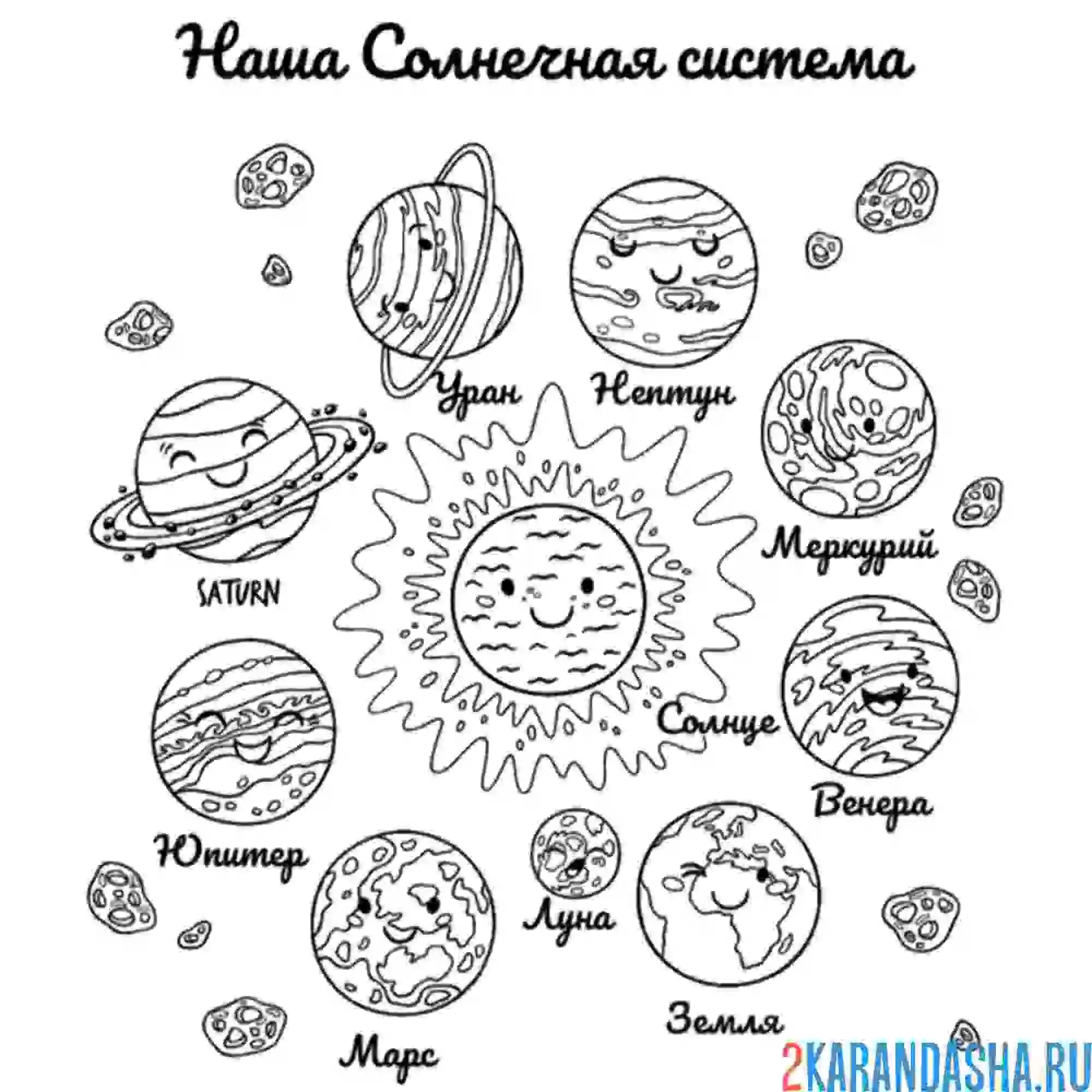 Раскраска названия планет солнечной системы