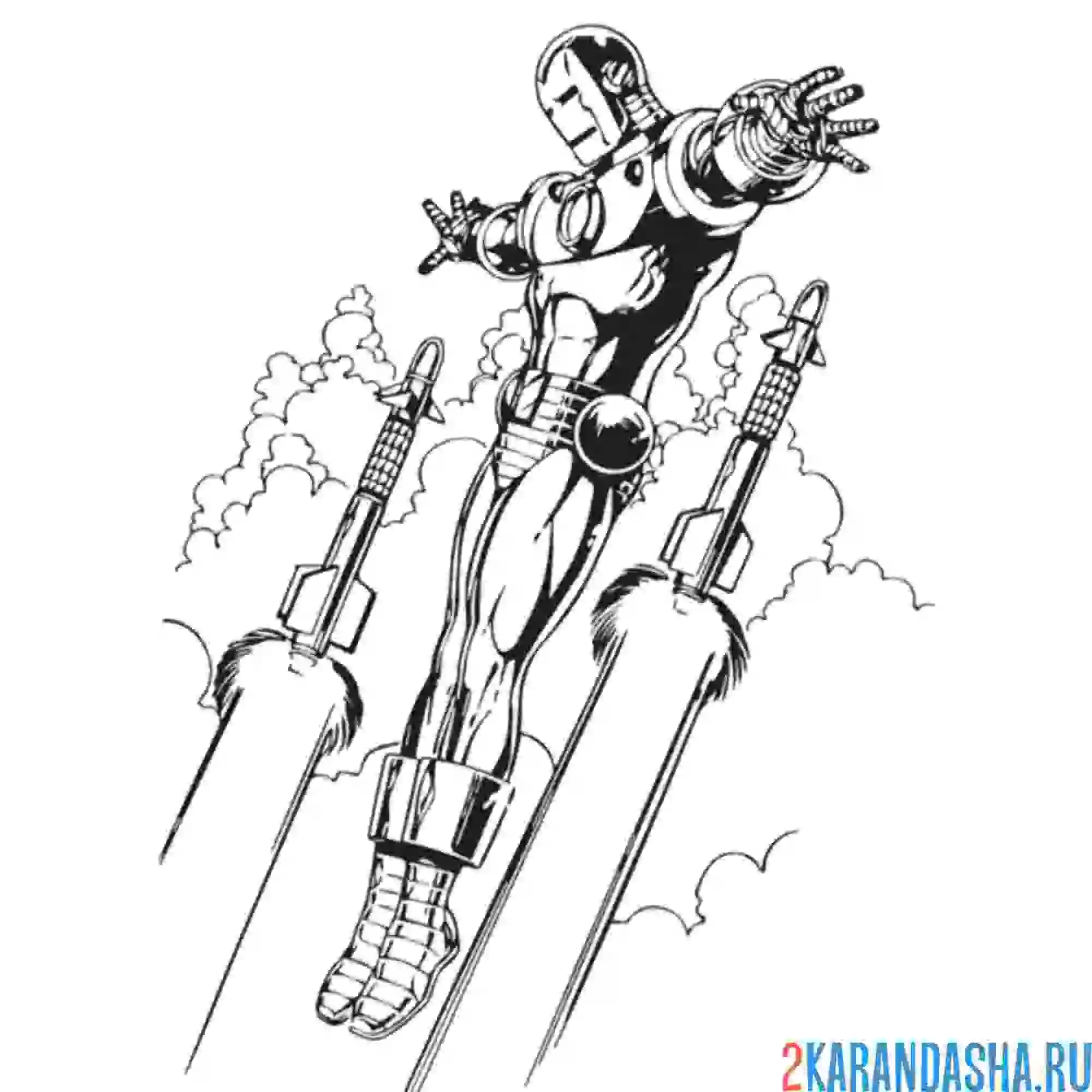 Раскраска железный человек в воздухе