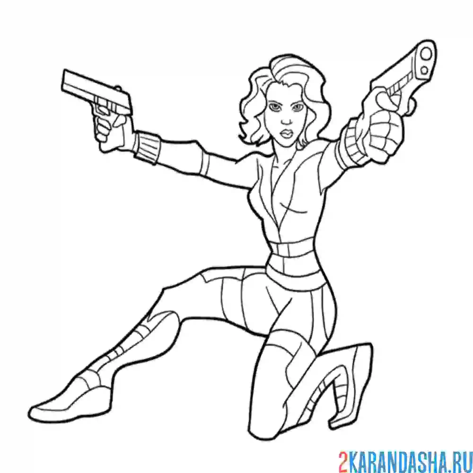 Раскраска черная вдвова с пистолетами