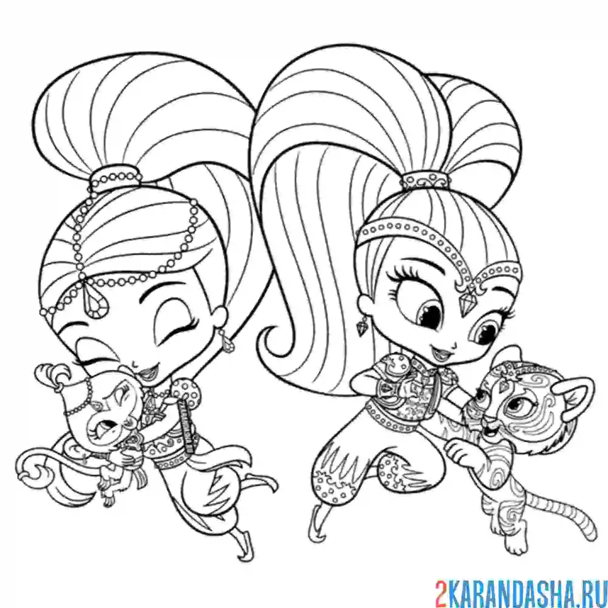 Раскраска шиммер и шайн, нахал и тала