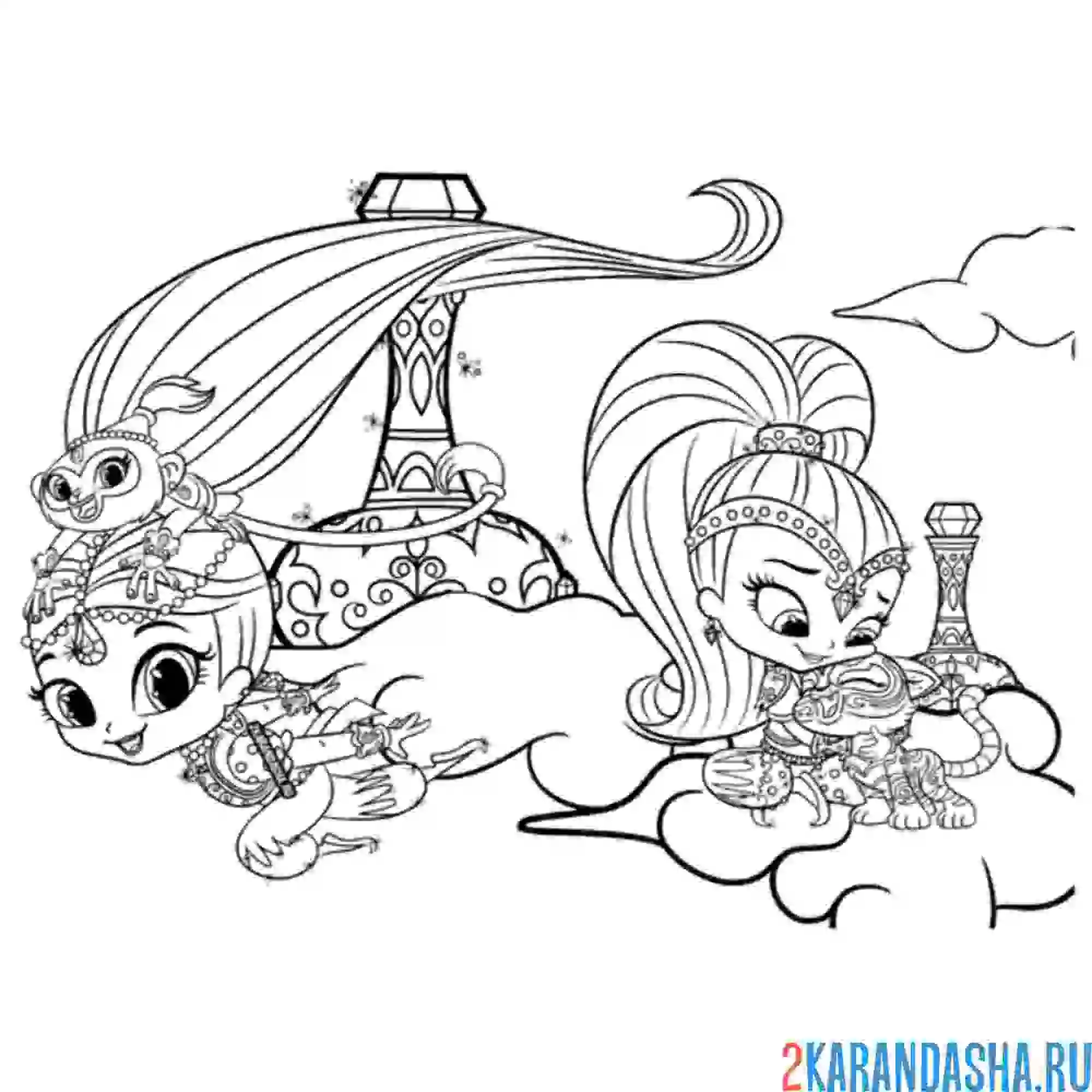 Раскраска шиммер и шайн на облачках