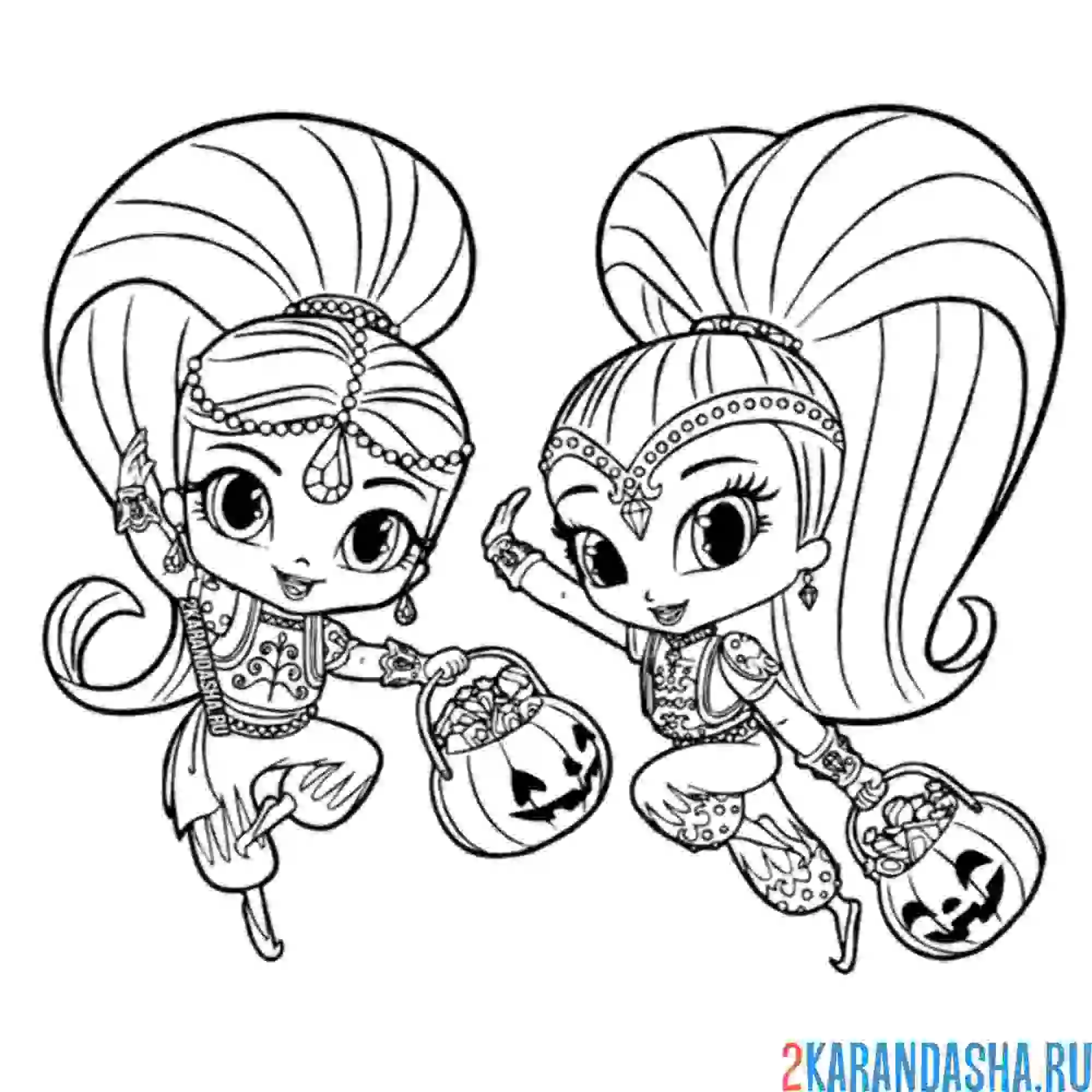 Раскраска шиммер и шайн хэллоуин