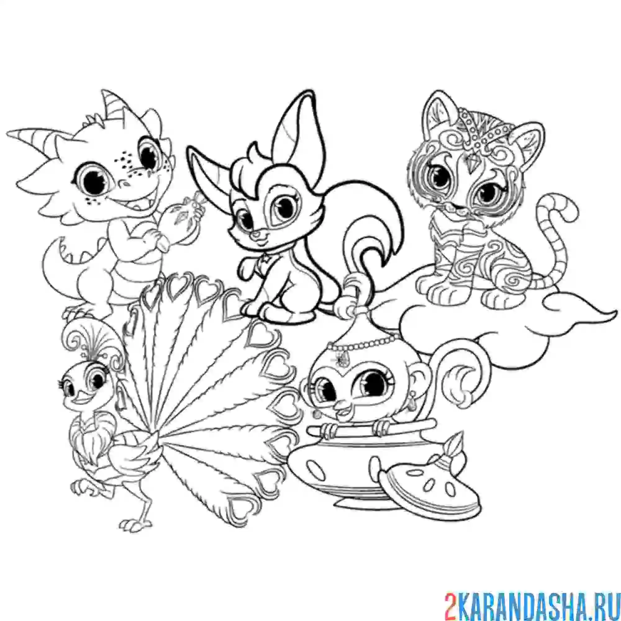 Раскраска питомцы из шиммер и шайн