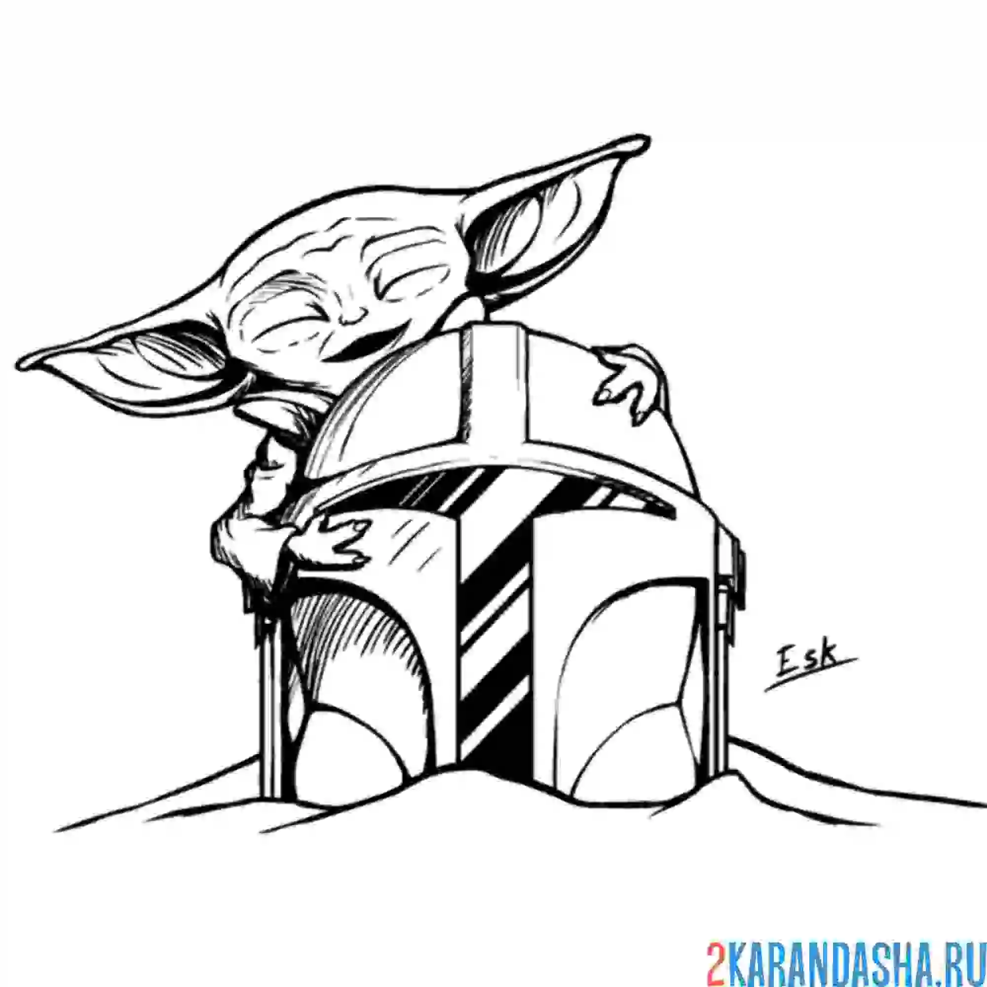 Раскраска ойда и мандалорец