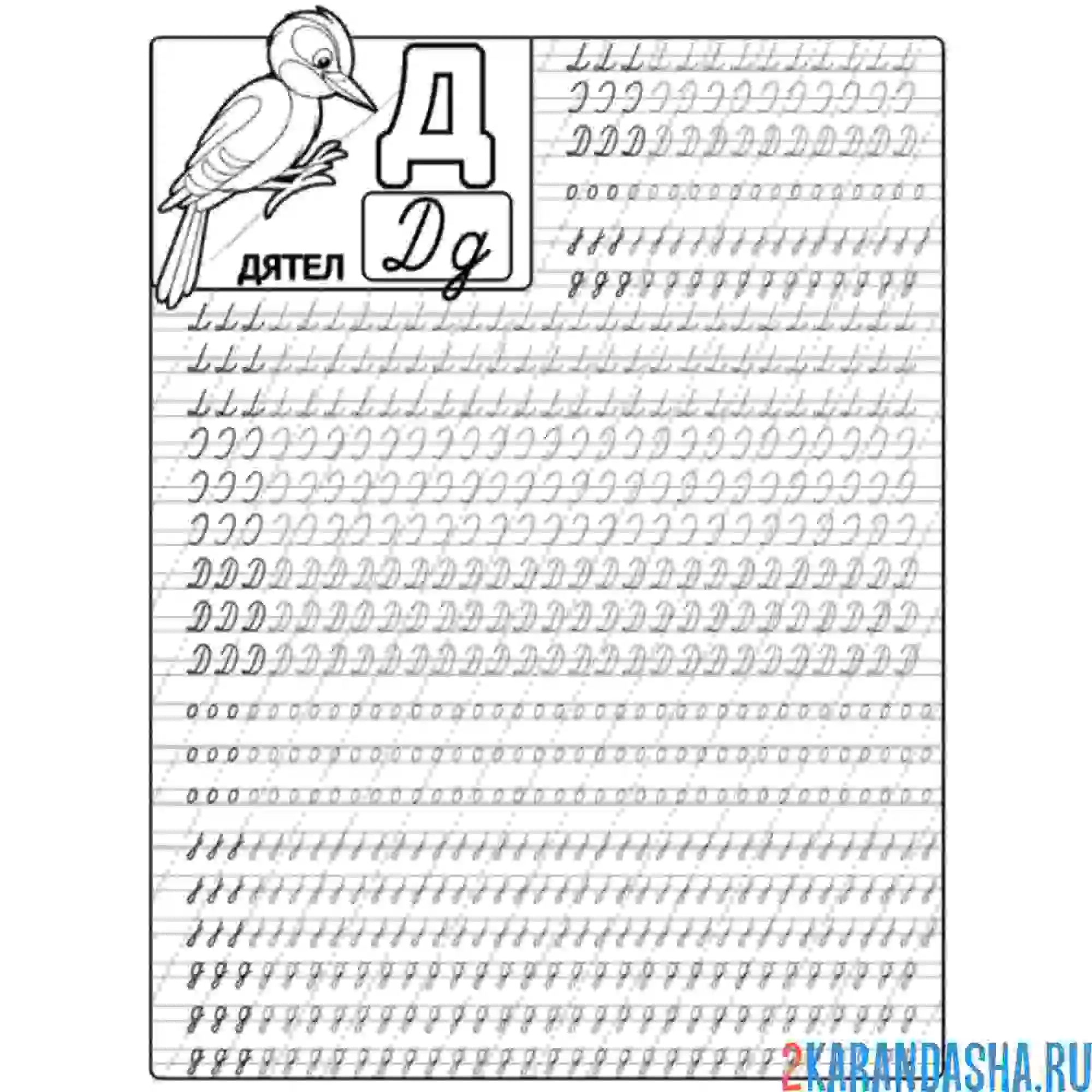 Раскраска заглавная и строчная буква д пропись