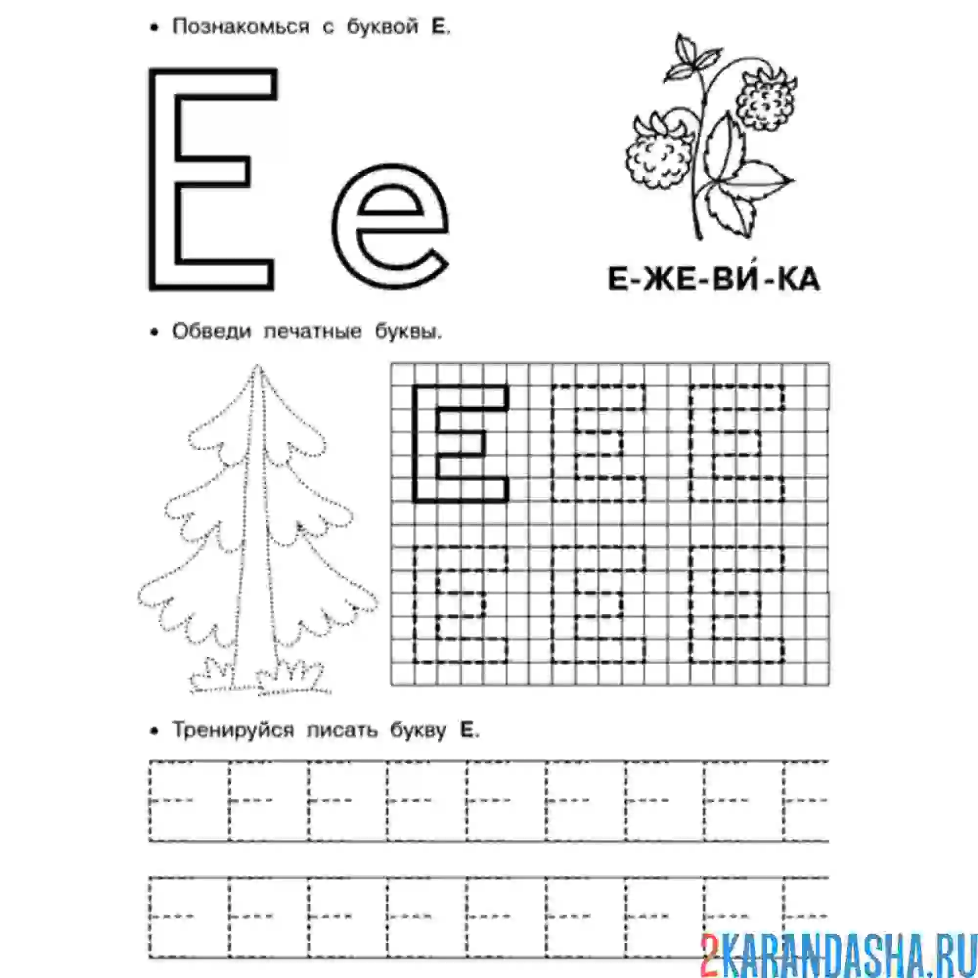 Раскраска буква е пропись
