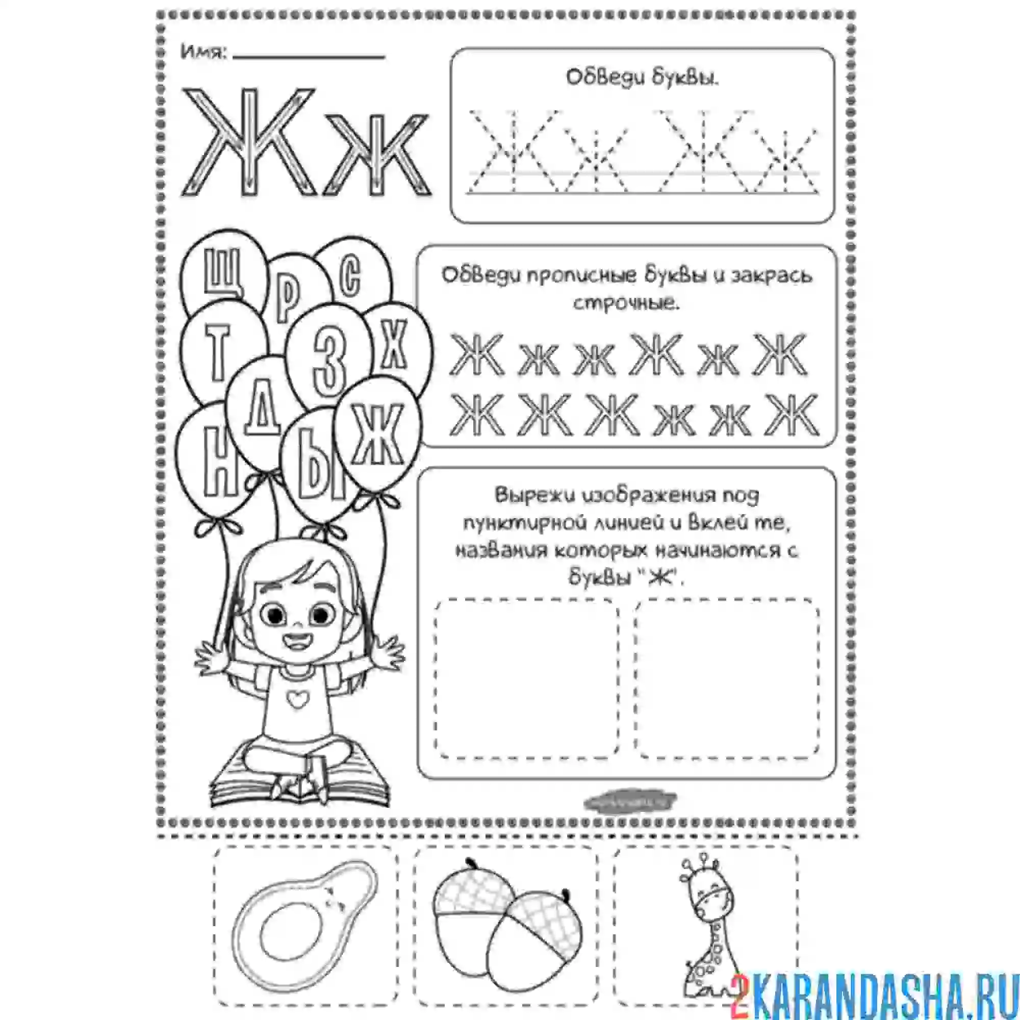Раскраска учись писать букву ж