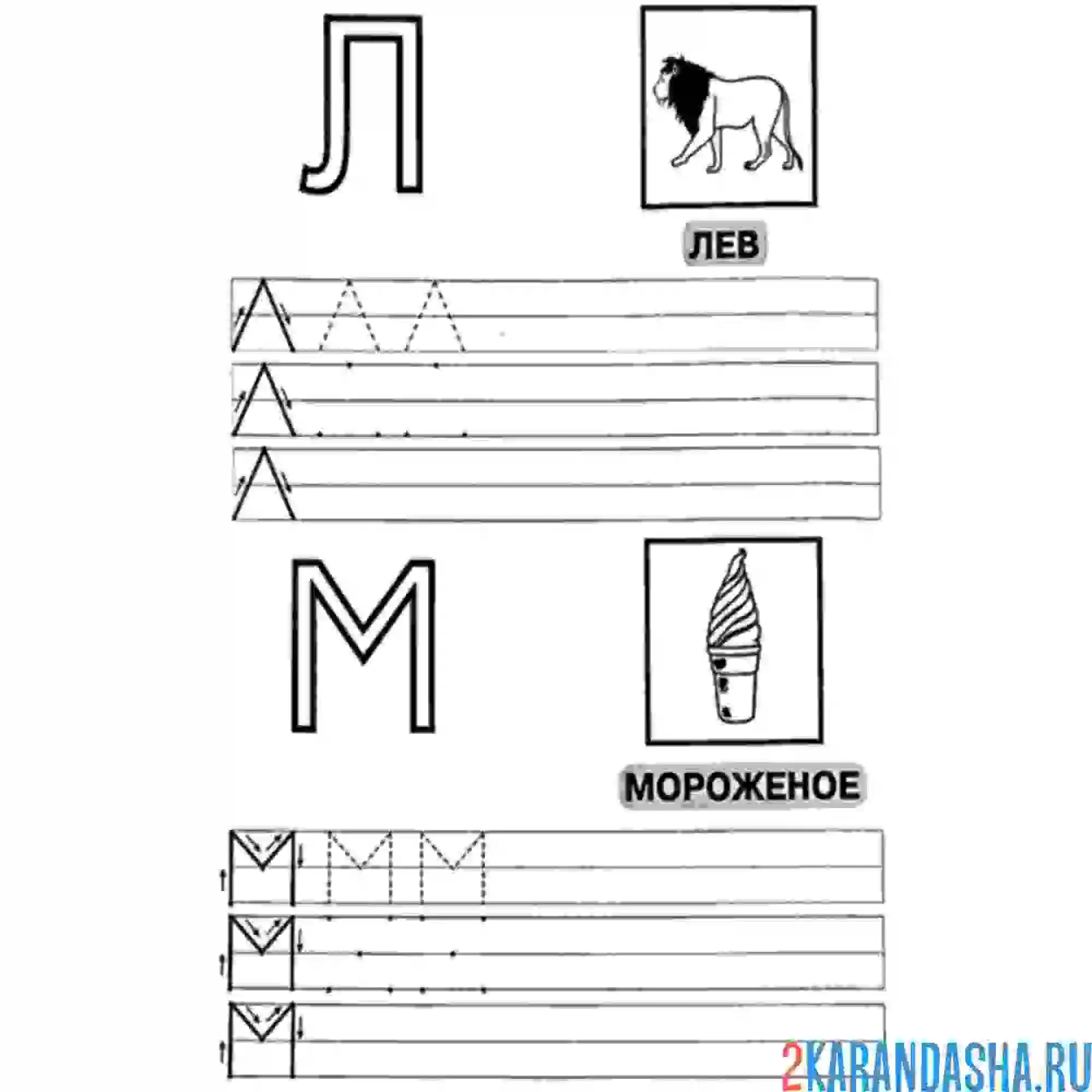 Раскраска учим и пишем буквы л м