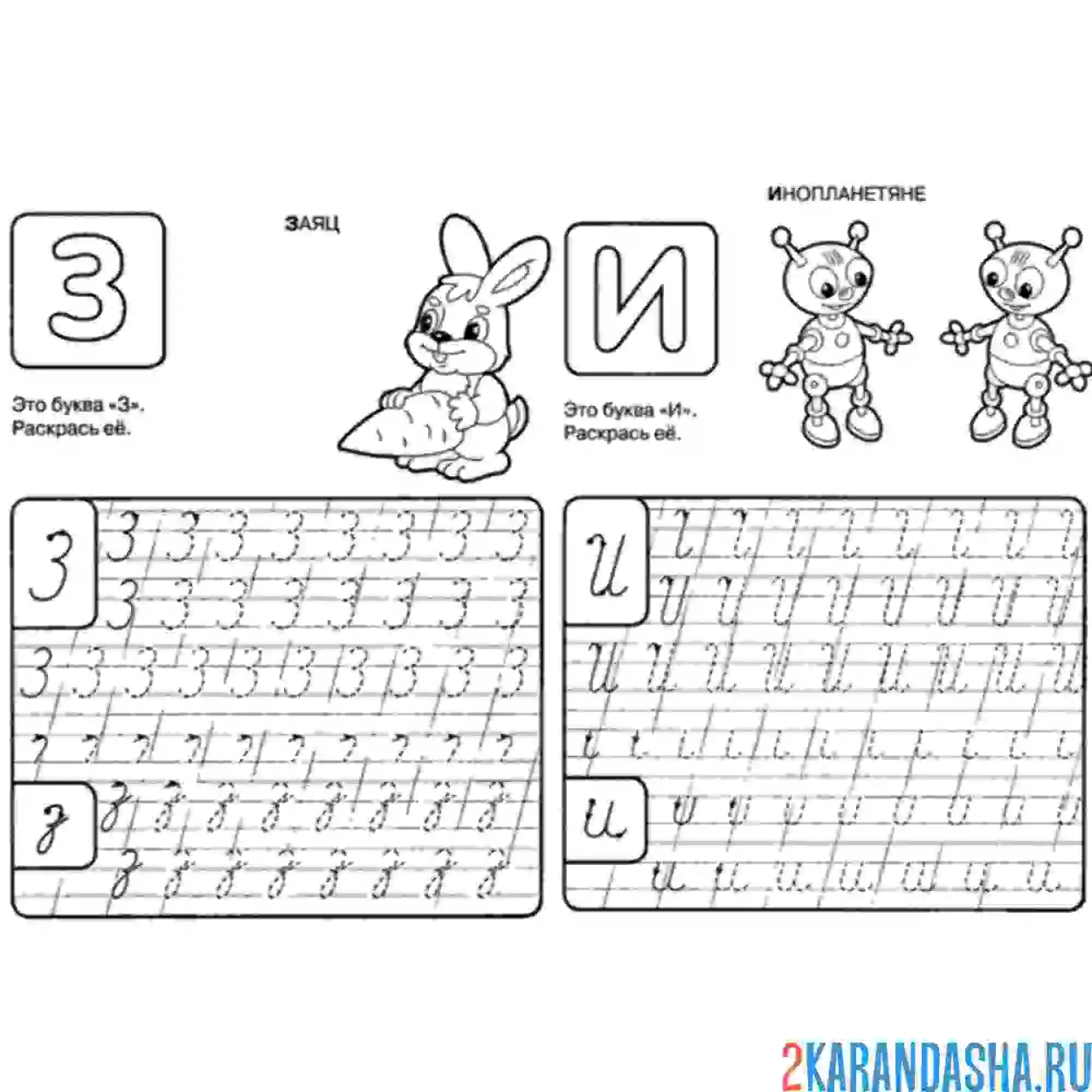 Раскраска пропись буквы з и