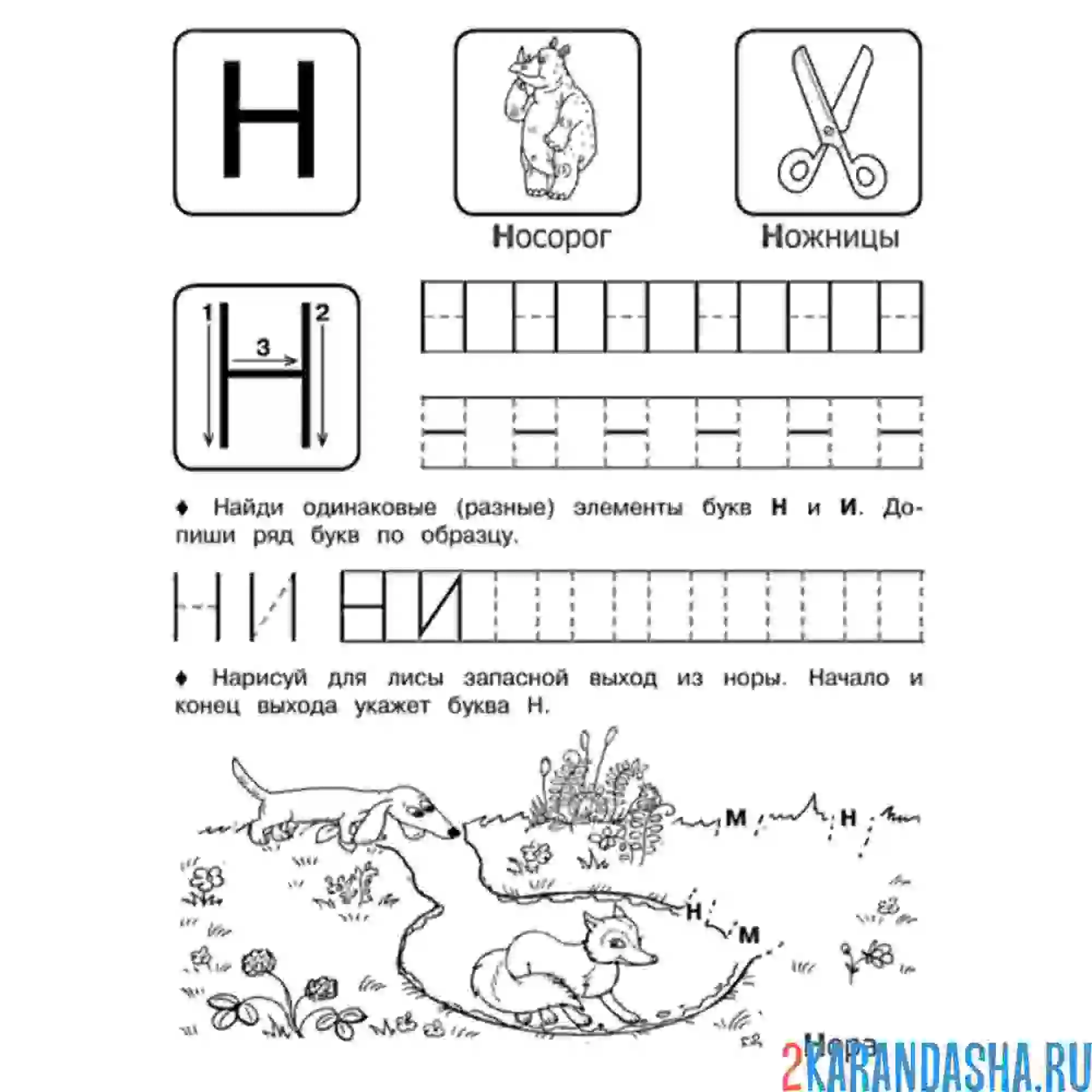 Раскраска задание прописи буква н
