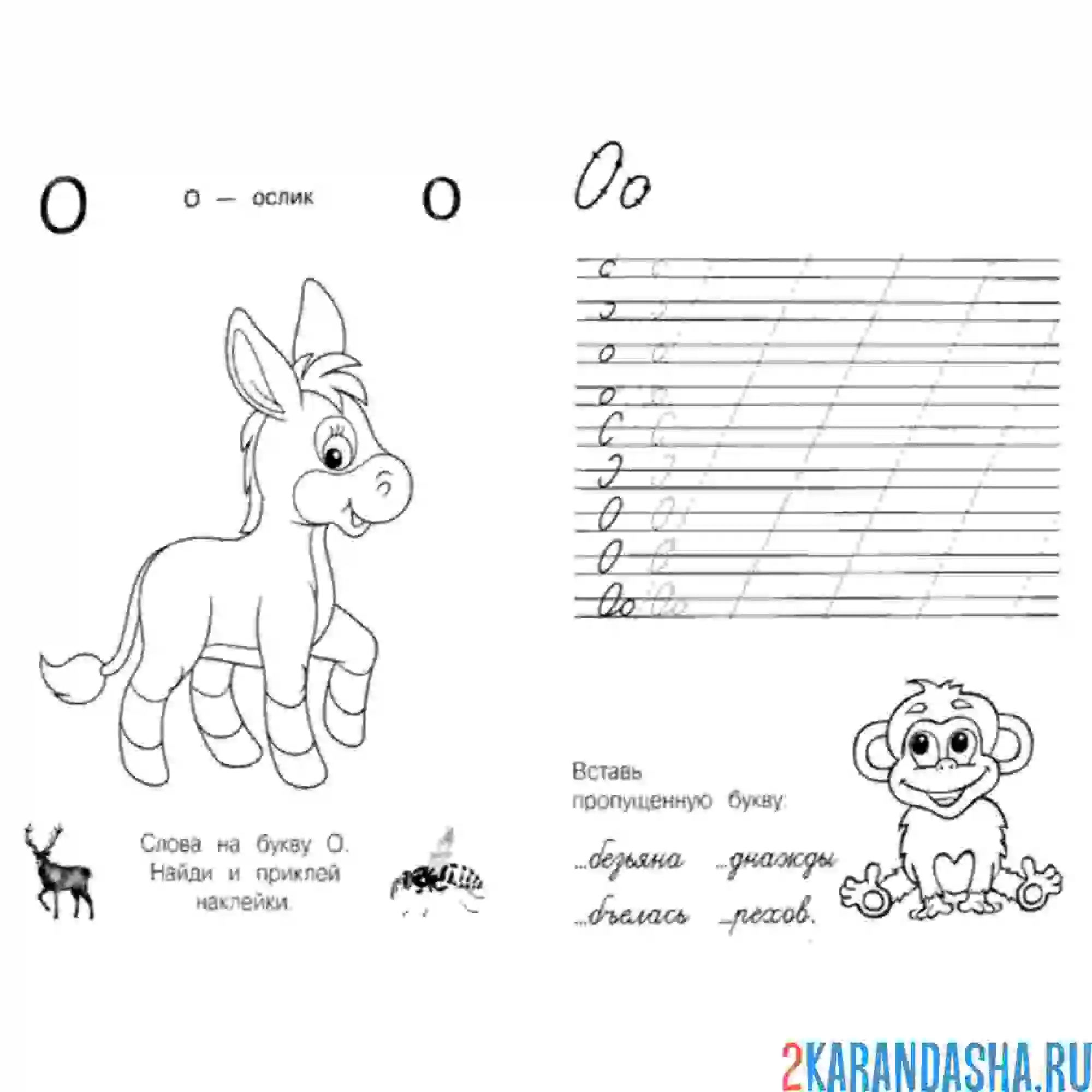 Раскраска пропись буква о с картинками