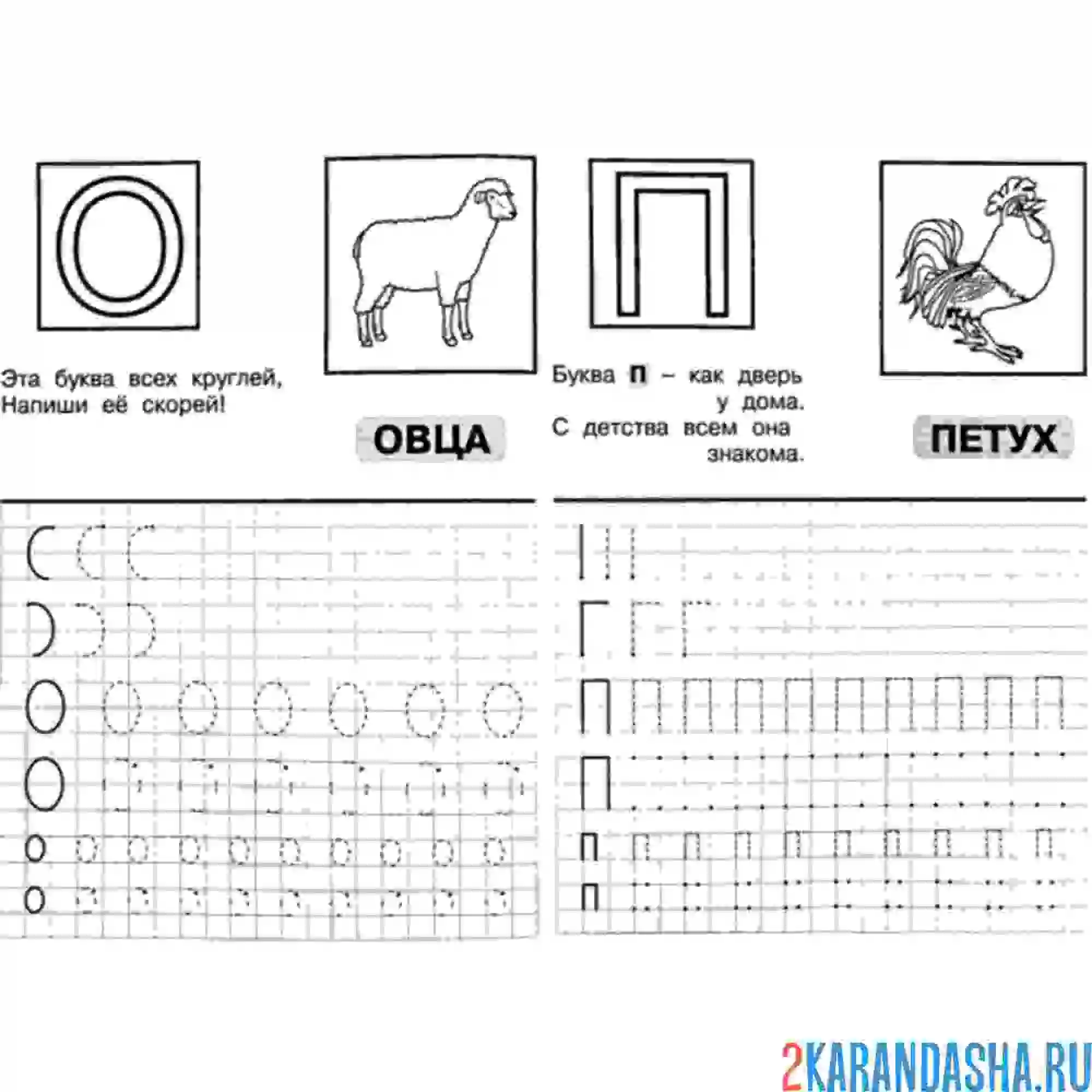 Раскраска пропись с рисунками о п