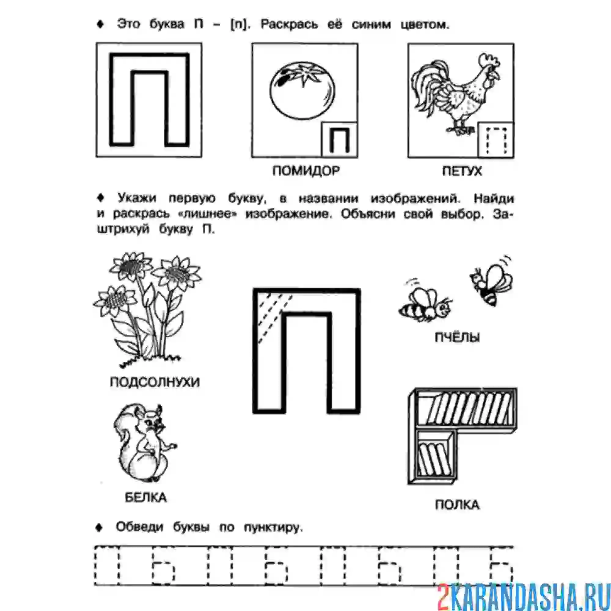 Раскраска пропись буква п и звуки