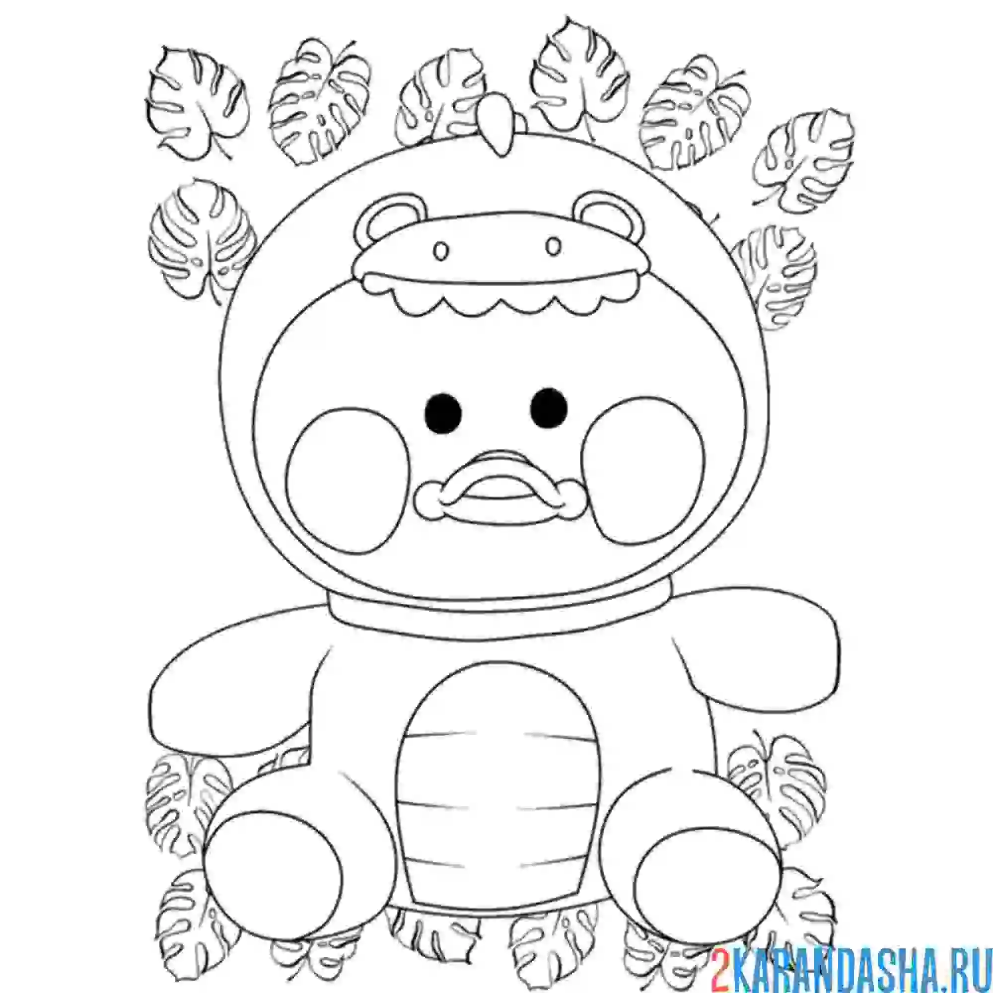 Раскраска уточка лалафанфан в костюме динозавра