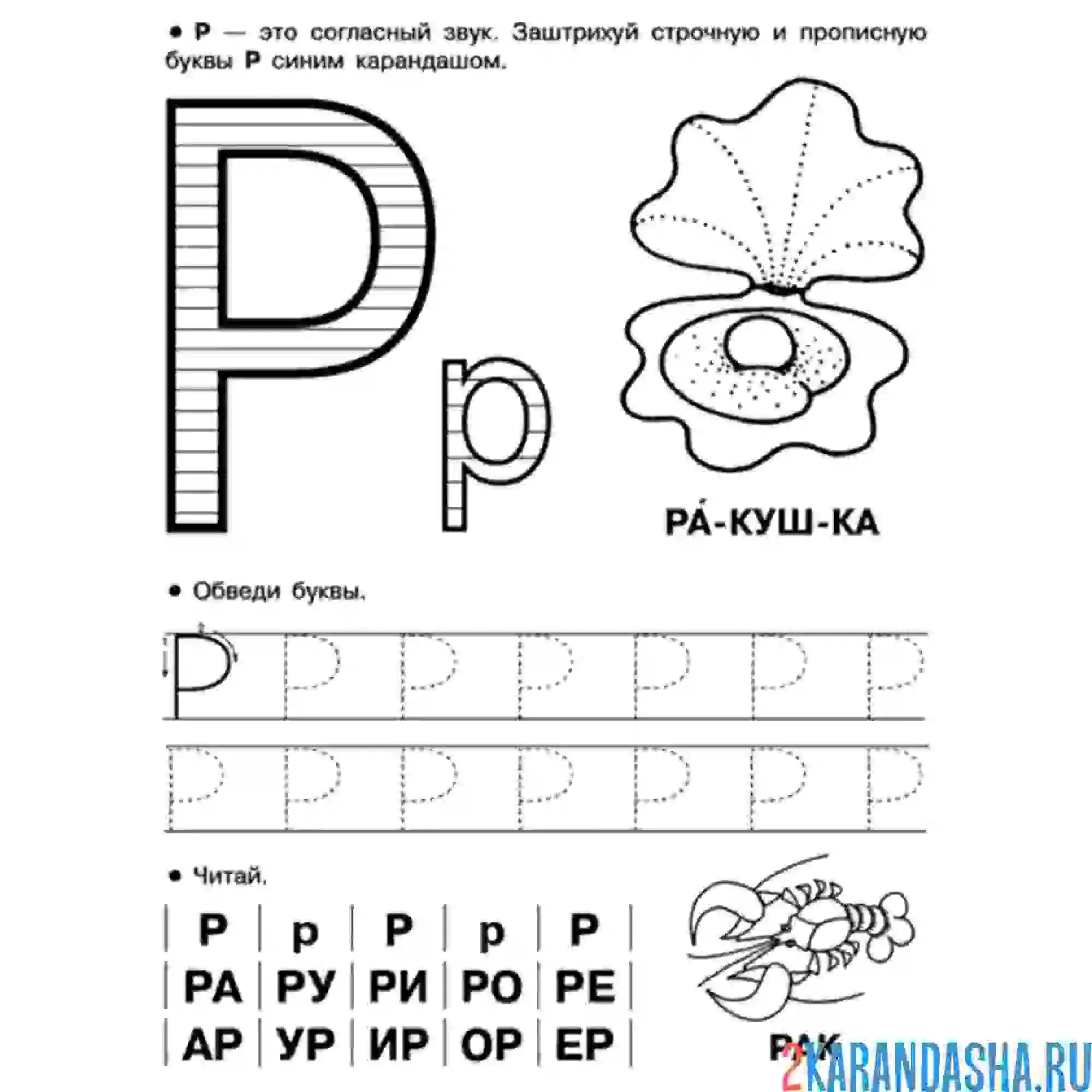 Раскраска пропись печатной буквы р
