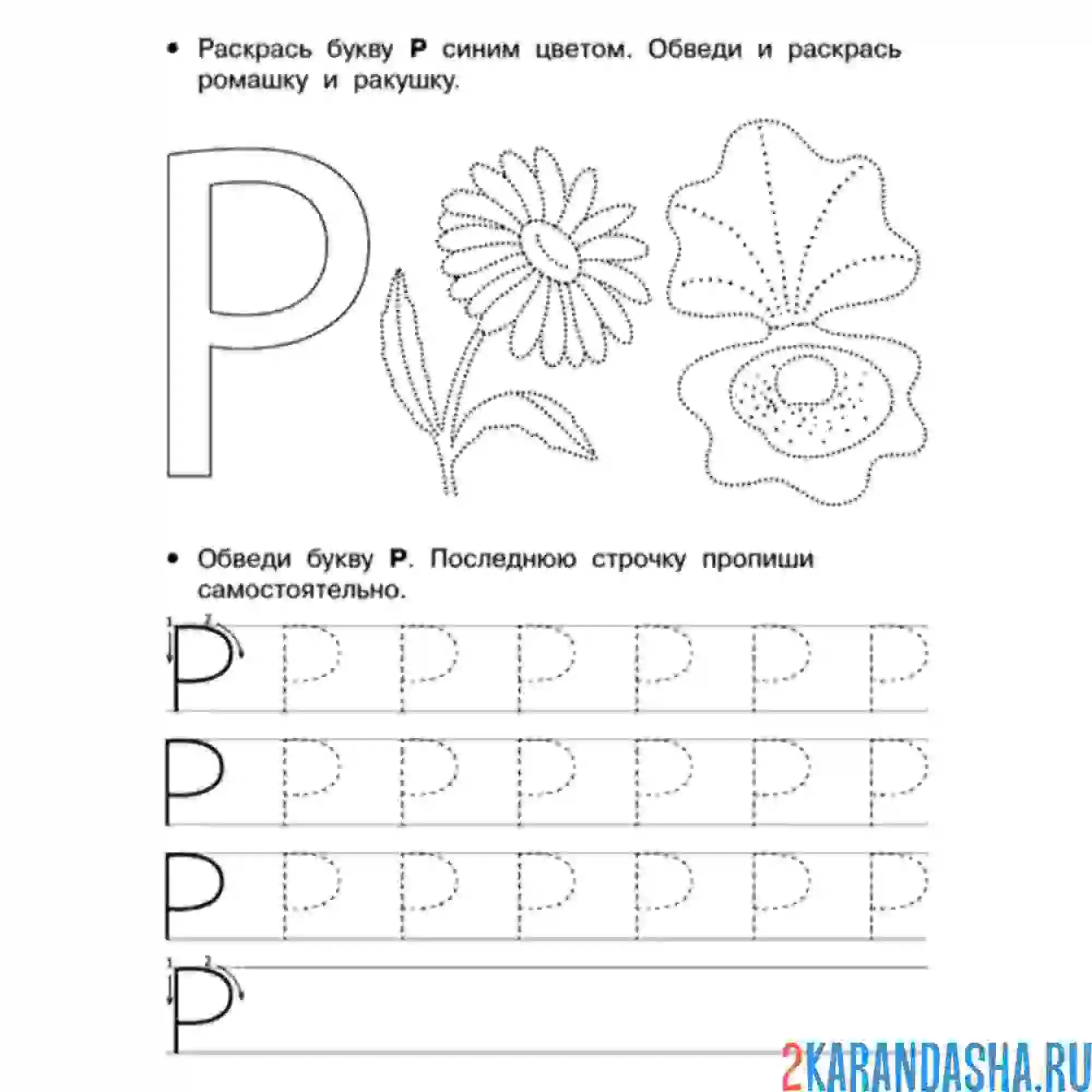 Раскраска обведи букву р пропись