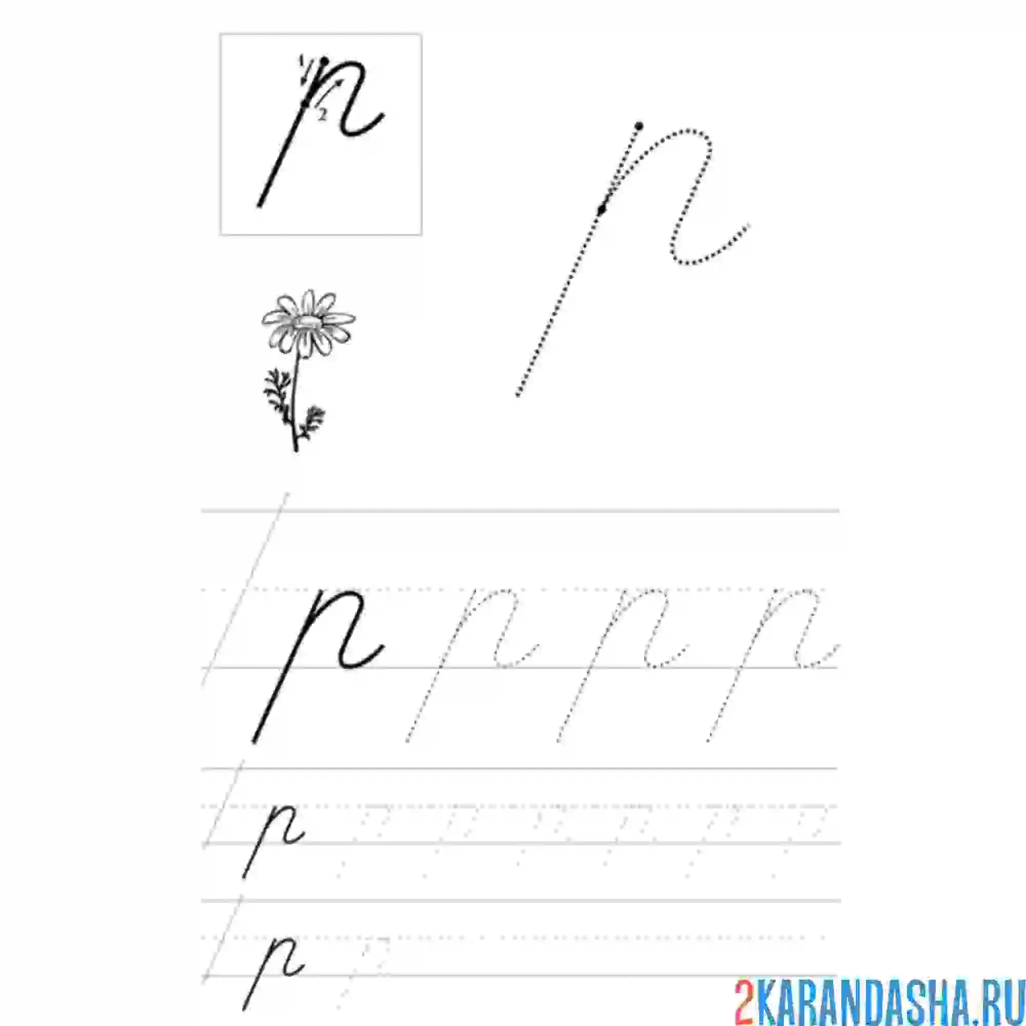 Раскраска пропись для школы строчная буква р