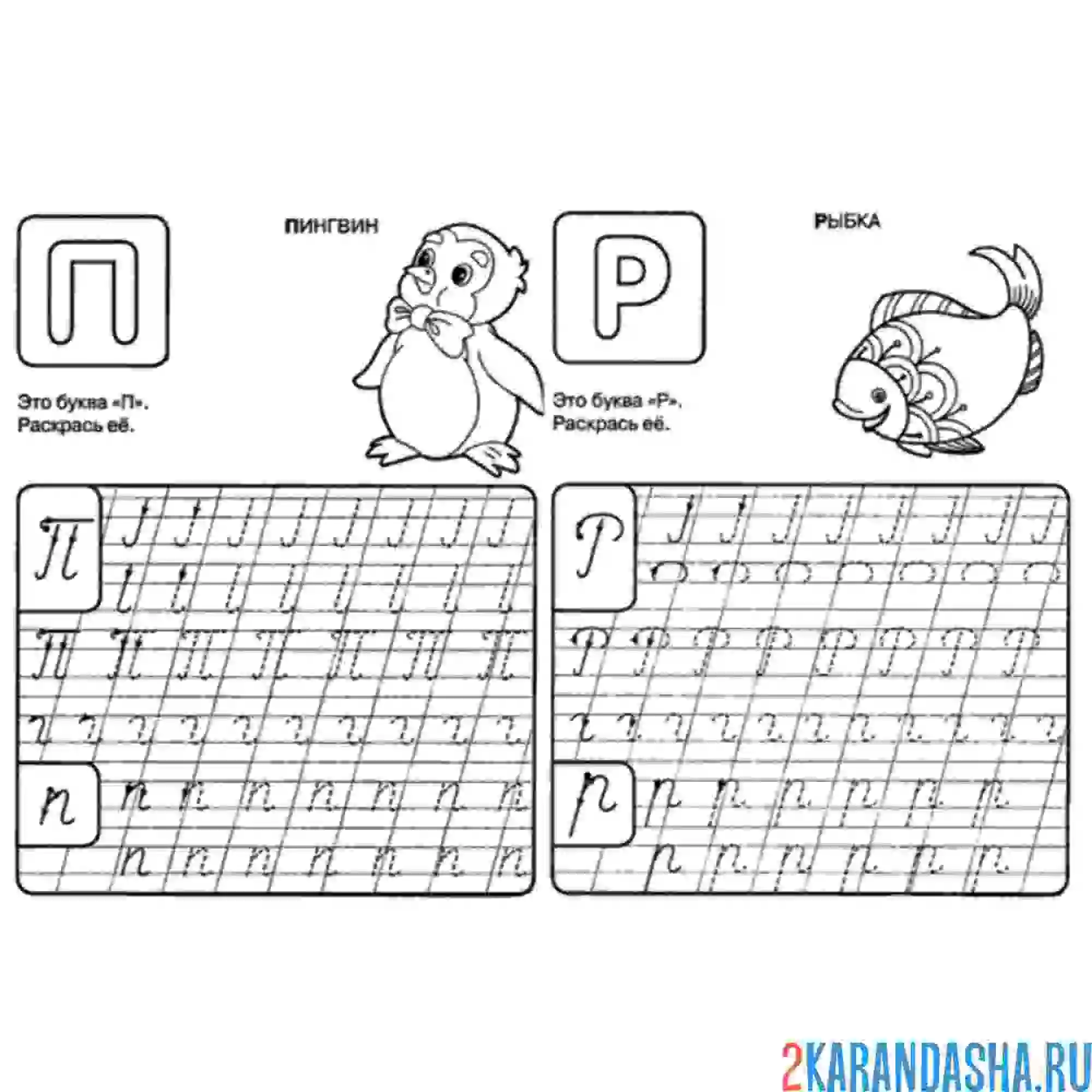 Раскраска прописи буквы п р